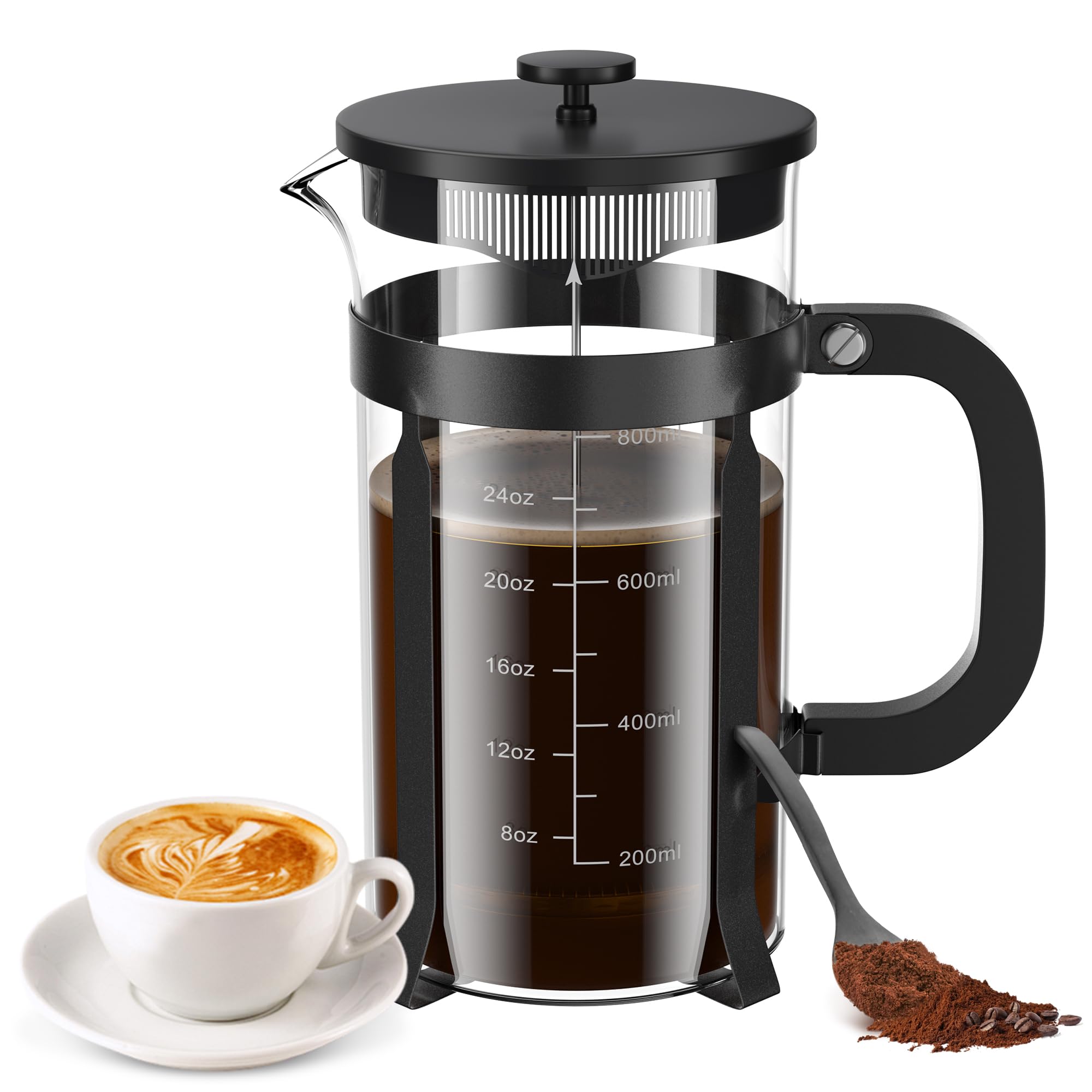 French Press Coffee Maker, 34 Ounce 1 Liter, Stainless Steel, Cold Brew Heat Resistant Borosilicate Glass Espresso Coffee & Tea