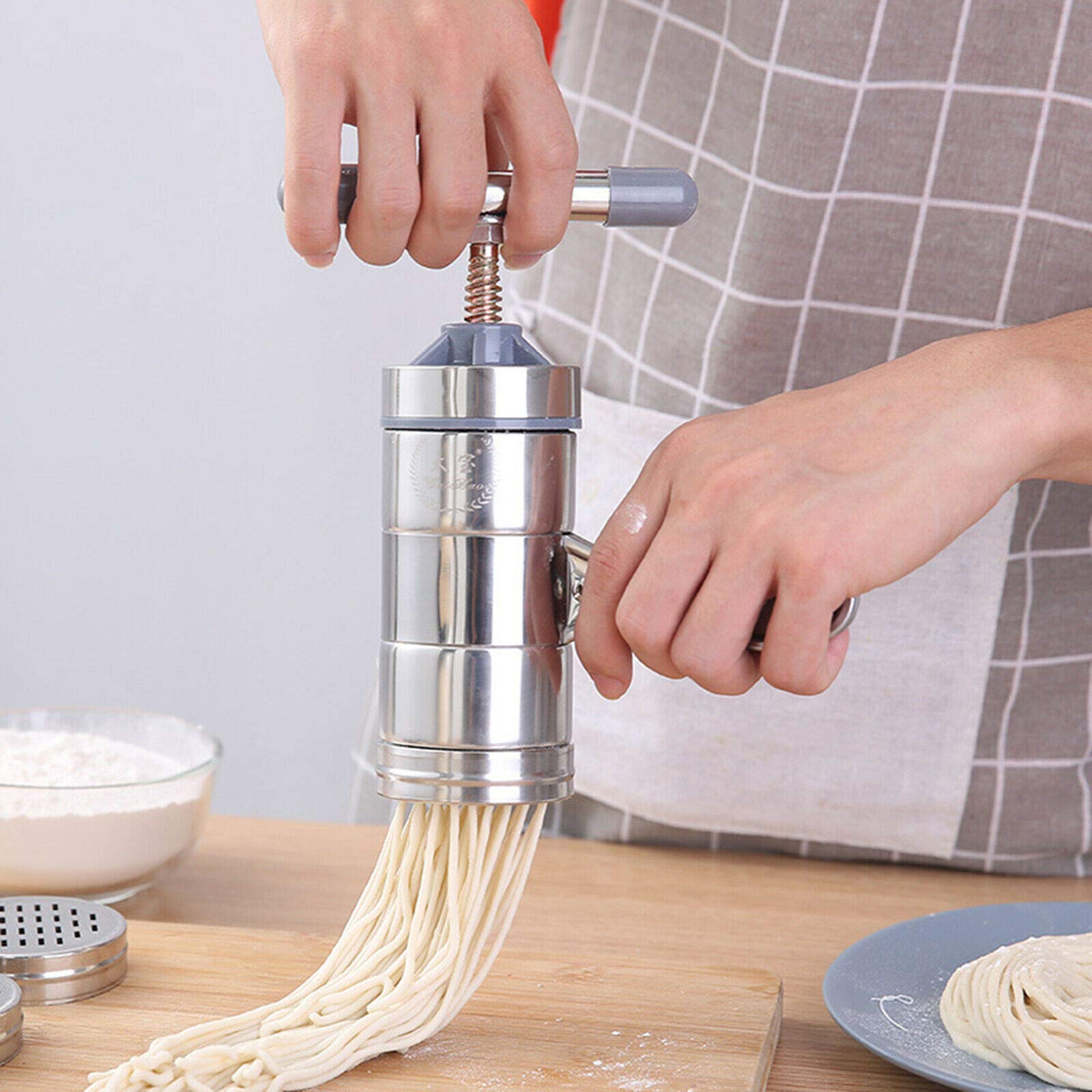 JETH Manual Noodle Pasta Maker - Stainless Steel, 5 Moulds, 18.5x14cm, Lime, Model 030