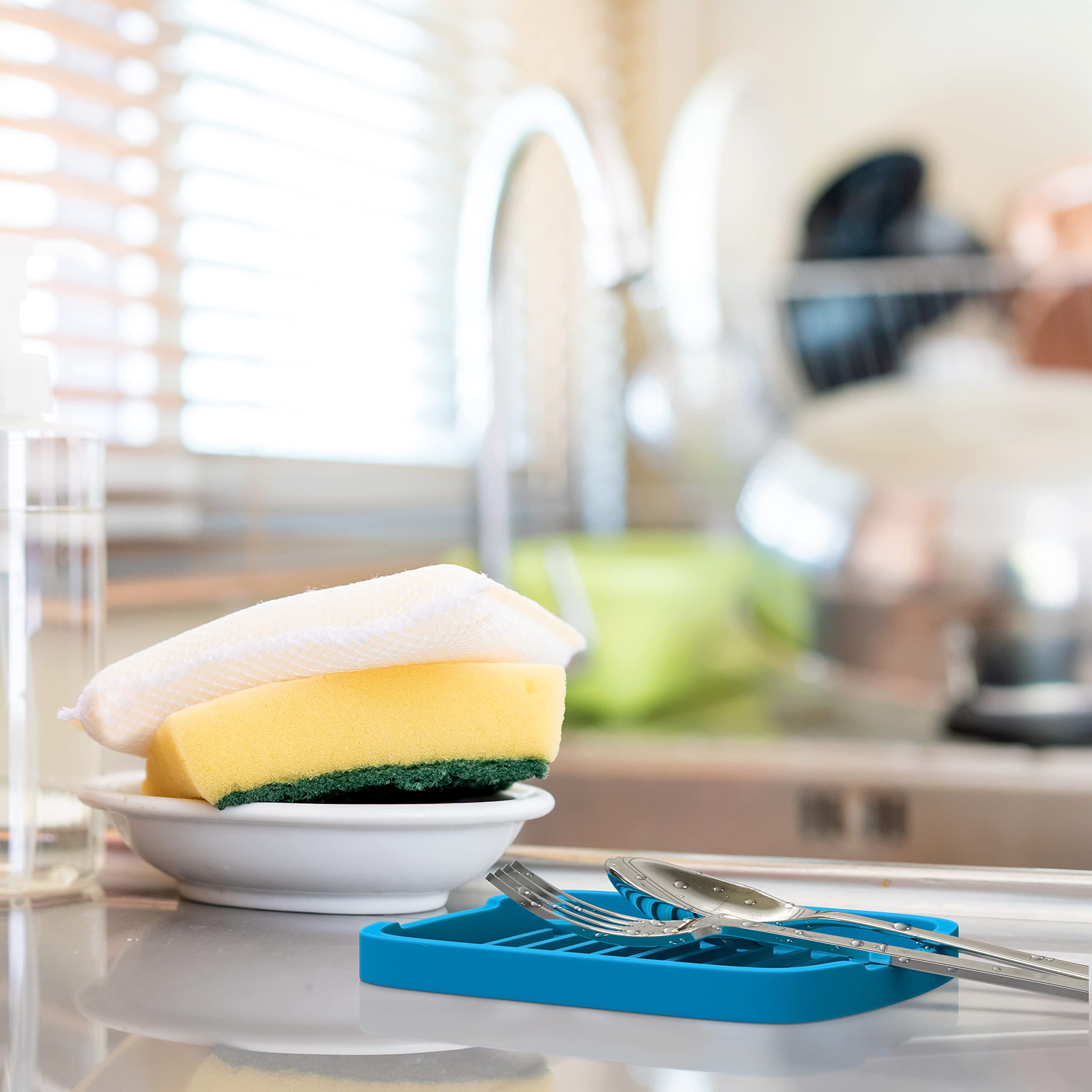 Zappoware Silicone Sponge Holder -Soap Tray - 5.9'' X 4.33'' Set -2Pcs (Blue)