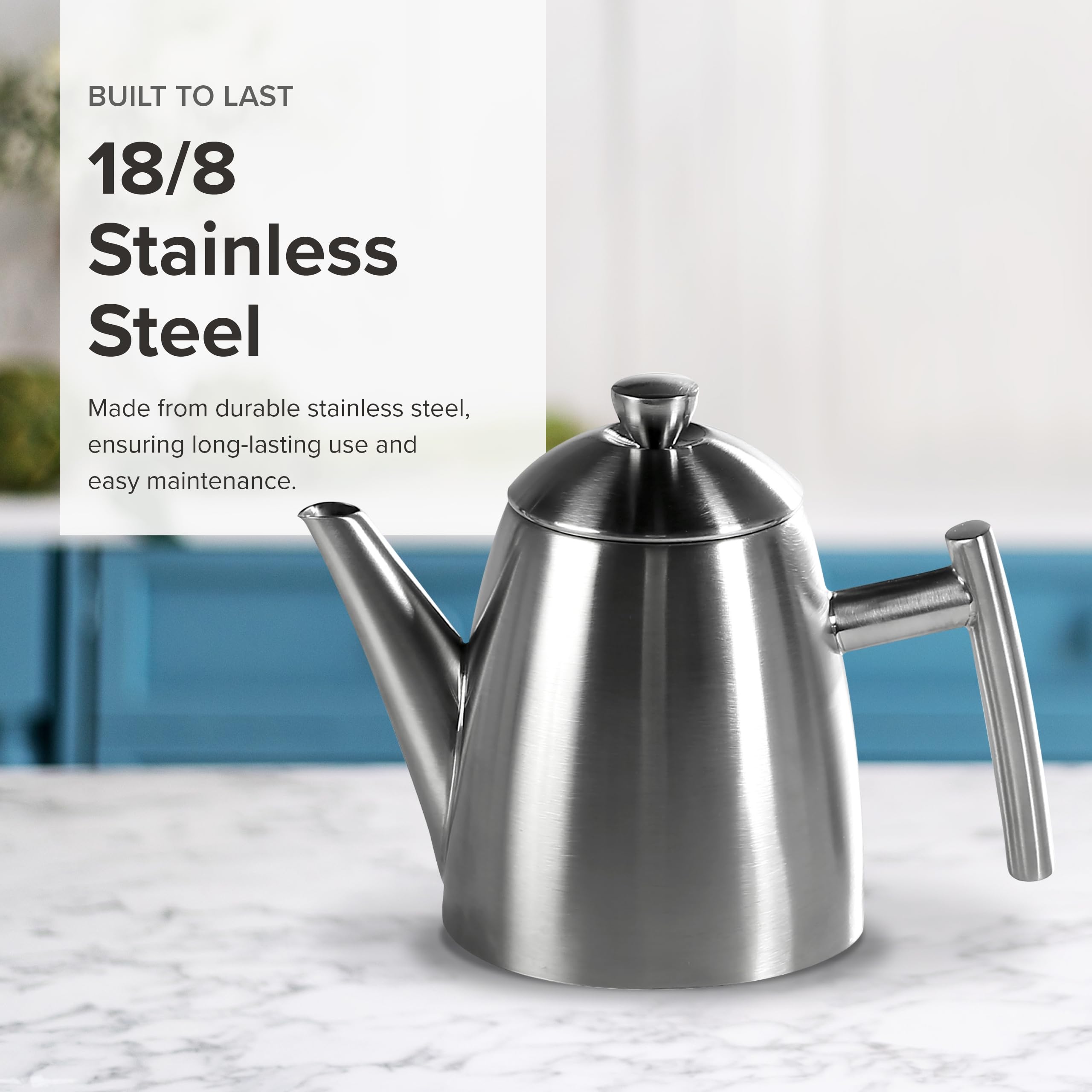 Frieling Usa 18/8 Stainless Steel Teapot With Infuser, Tea Warmer With Teapot Infuser For Loose Tea, 22 Ounces