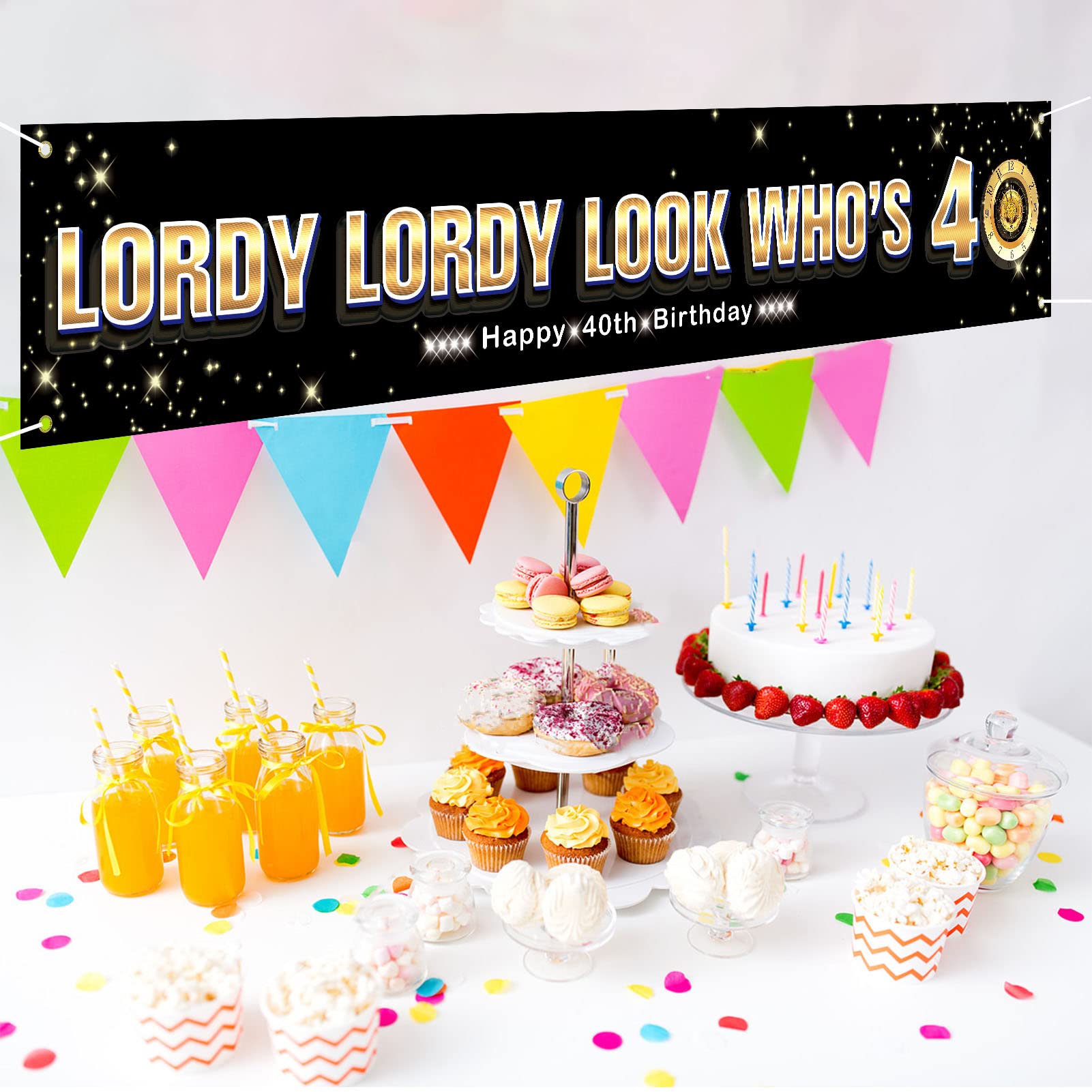 Ushinemi Lordy Lordy Look Who'S 40 Decorations, Large Funny Forty Birthday Banner For Men Women, Happy 40Th Birthday Party Decor
