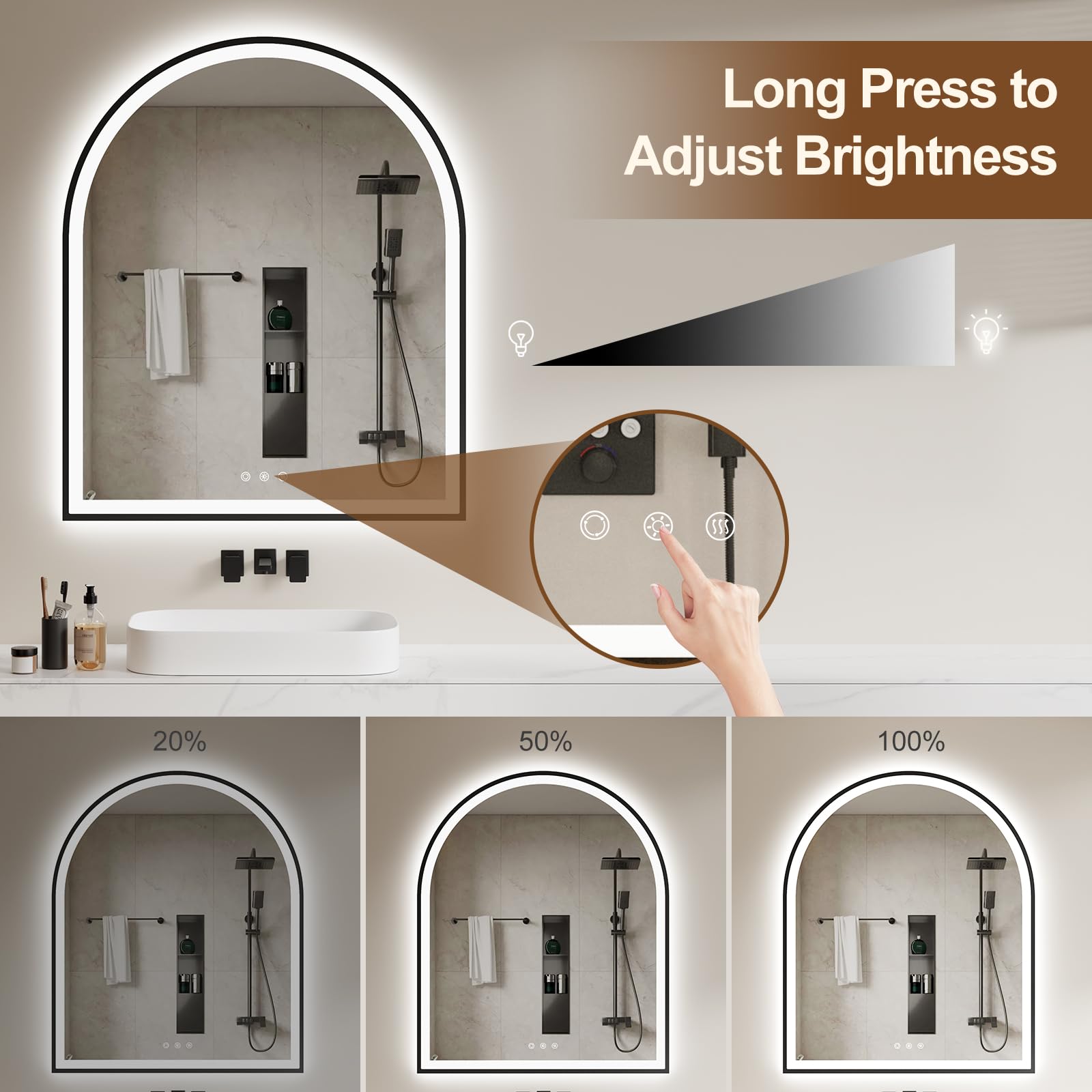 Oumusu Arched Led Mirror For Bathroom 30''X36'' With Front And Backlight, Black Bathroom Mirror With Lights-Anti-Fog, Dimmable-L