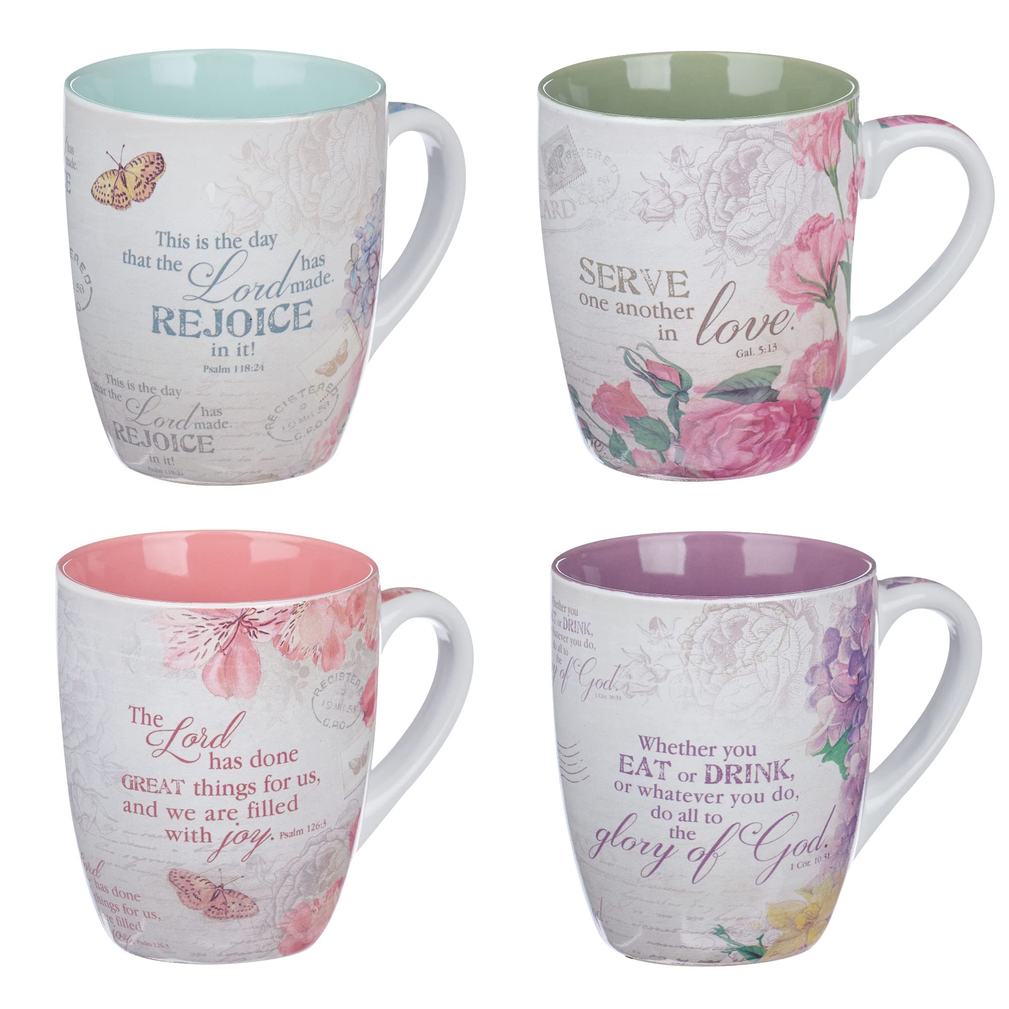 Christian Art Gifts Ceramic Coffee/Tea Mug Set For Women | Vintage Botanic Floral Inspirations Design Bible Verse Mug Set | Boxe