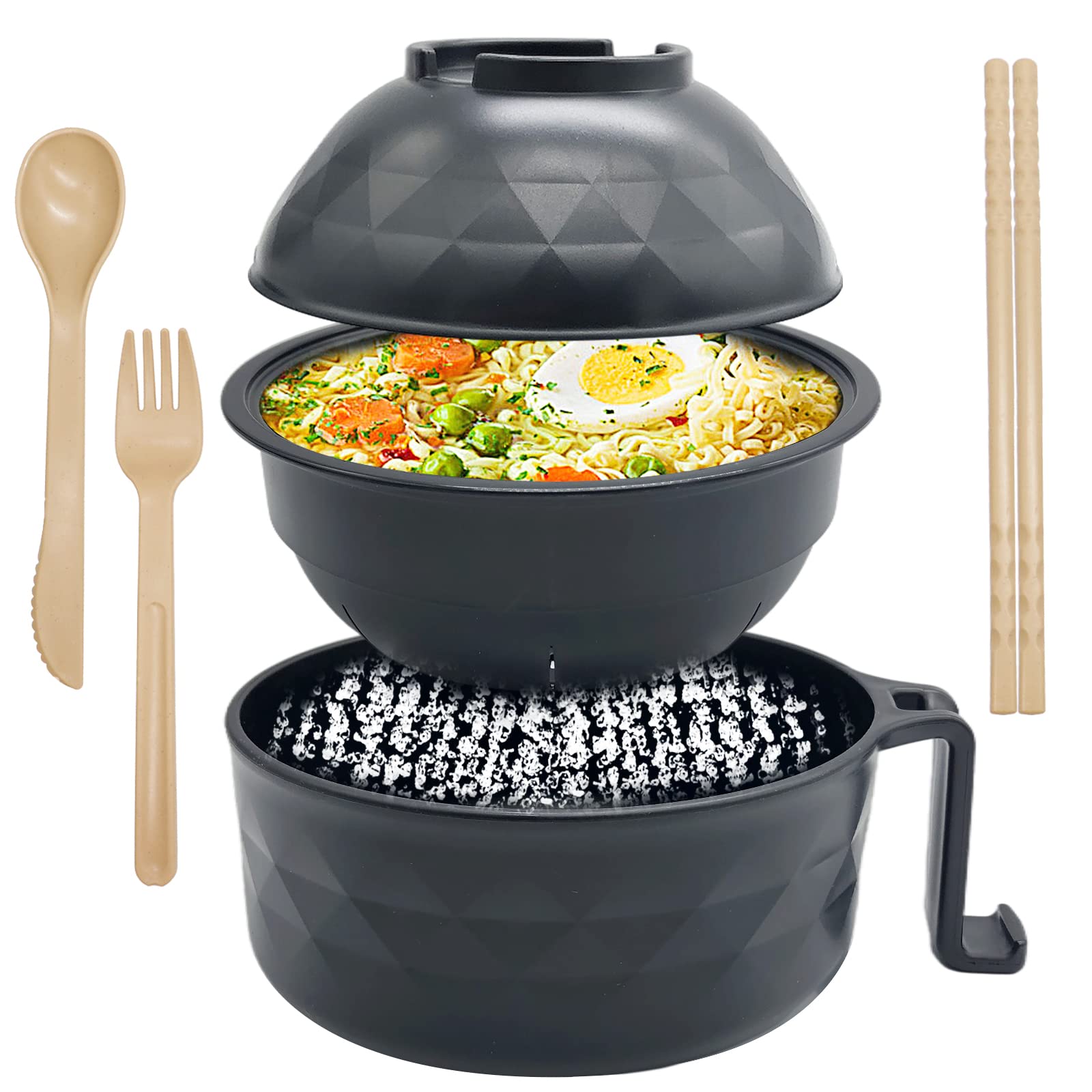 Lshfwn 33Oz Microwave Ramen Cooker,Ramen Bowl Set,Instant Noodles Bowl With Chopsticks,Rapid Ramen Cooker With Handles For Colle