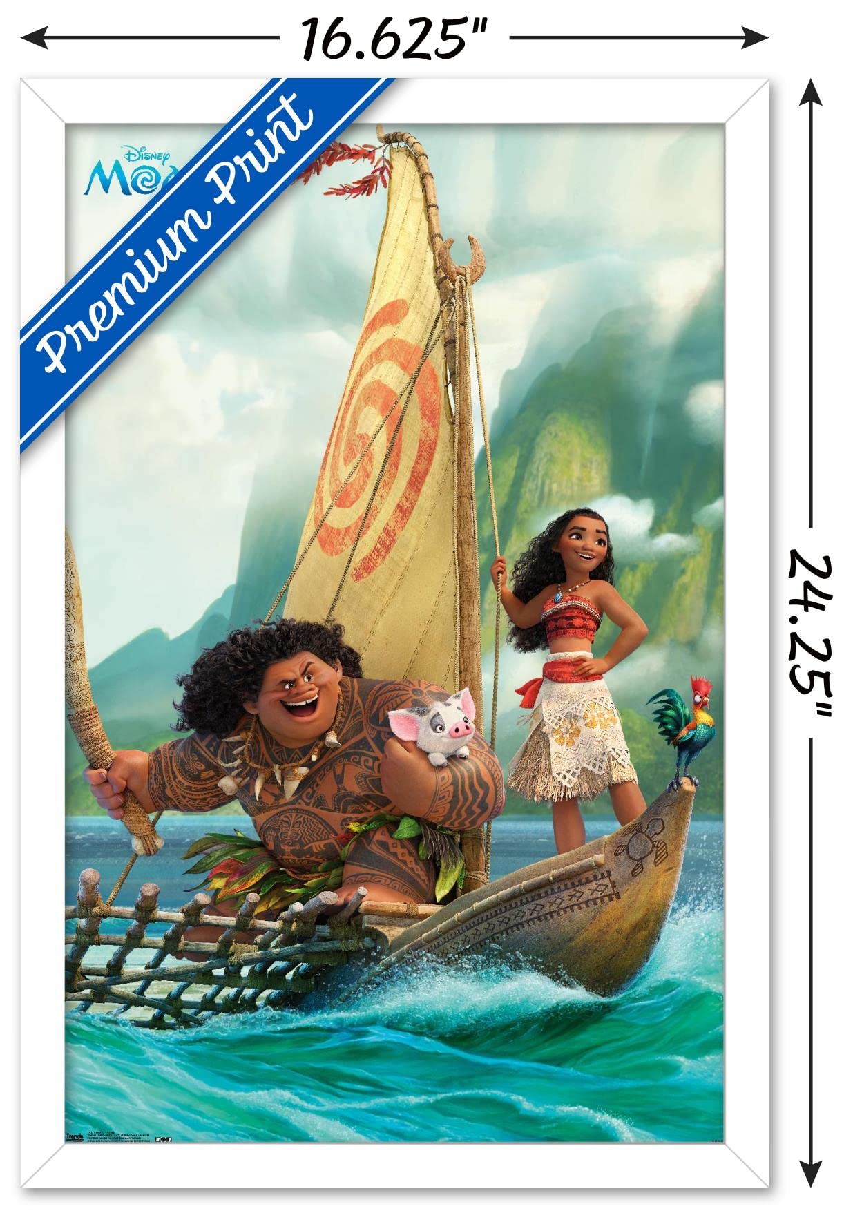 Trends International Disney Moana - Group Wall Poster, 14.72'' X 22.37'', White Framed Version