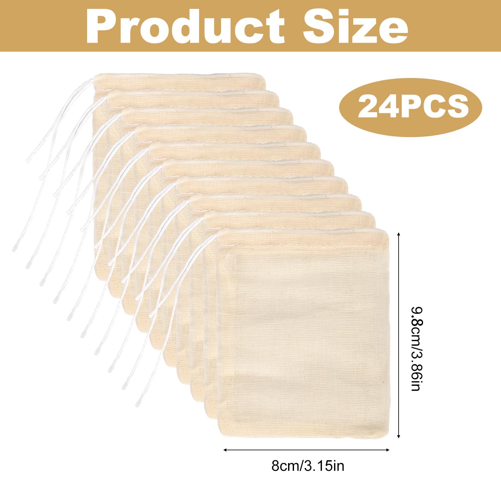 24Pcs Spice Bags For Cooking, 3.86X3.15 Inch Drawstring Pho Soup Muslin Empty Tea Bags Straining Reusable Filter Cheesecloth Sac