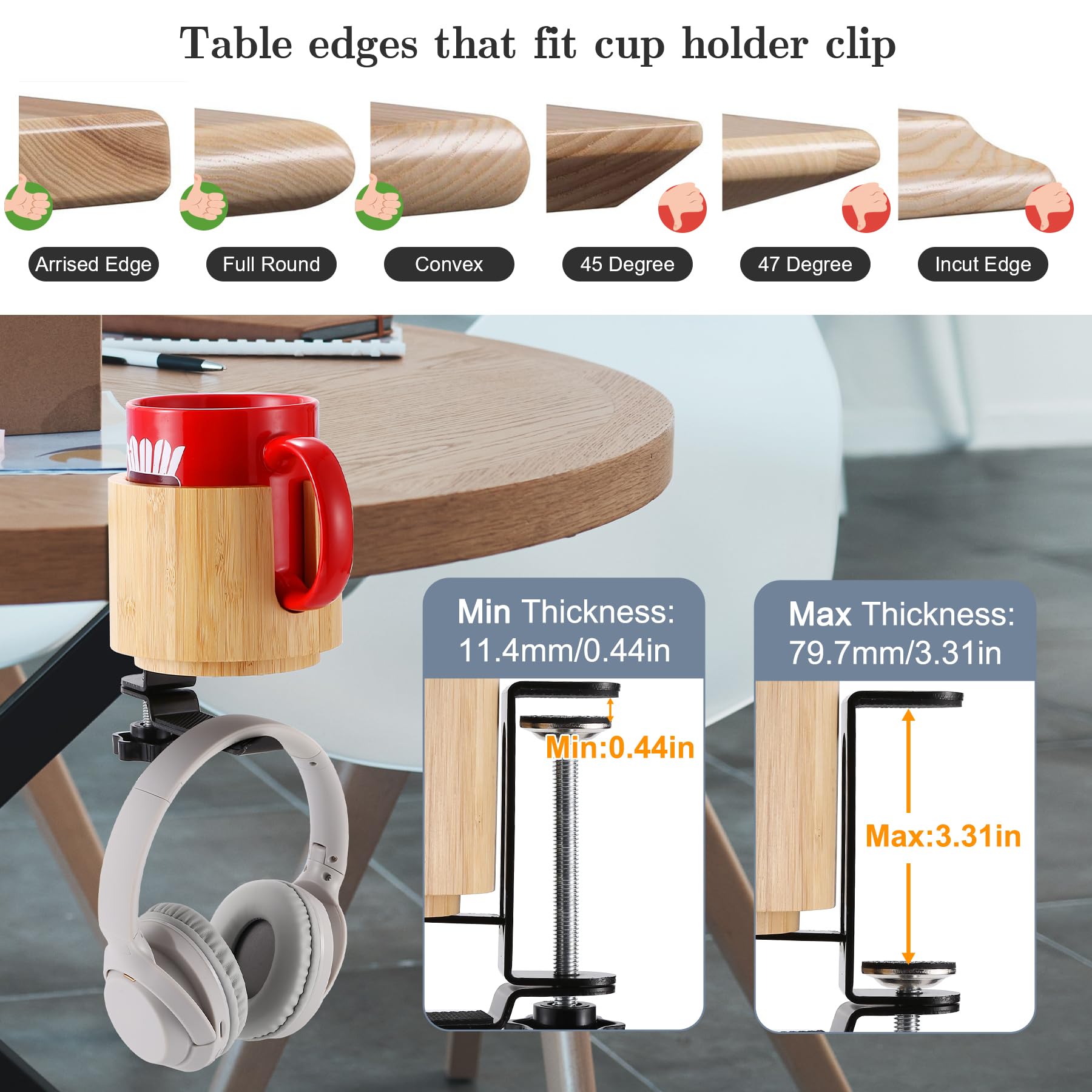 Nnewvante Desk Cup Holder, 2 In 1 360 Rotating Headphone Hanger Under Desk, 360 Anti-Spill Cup Holder, Table Cup Holder For Wate