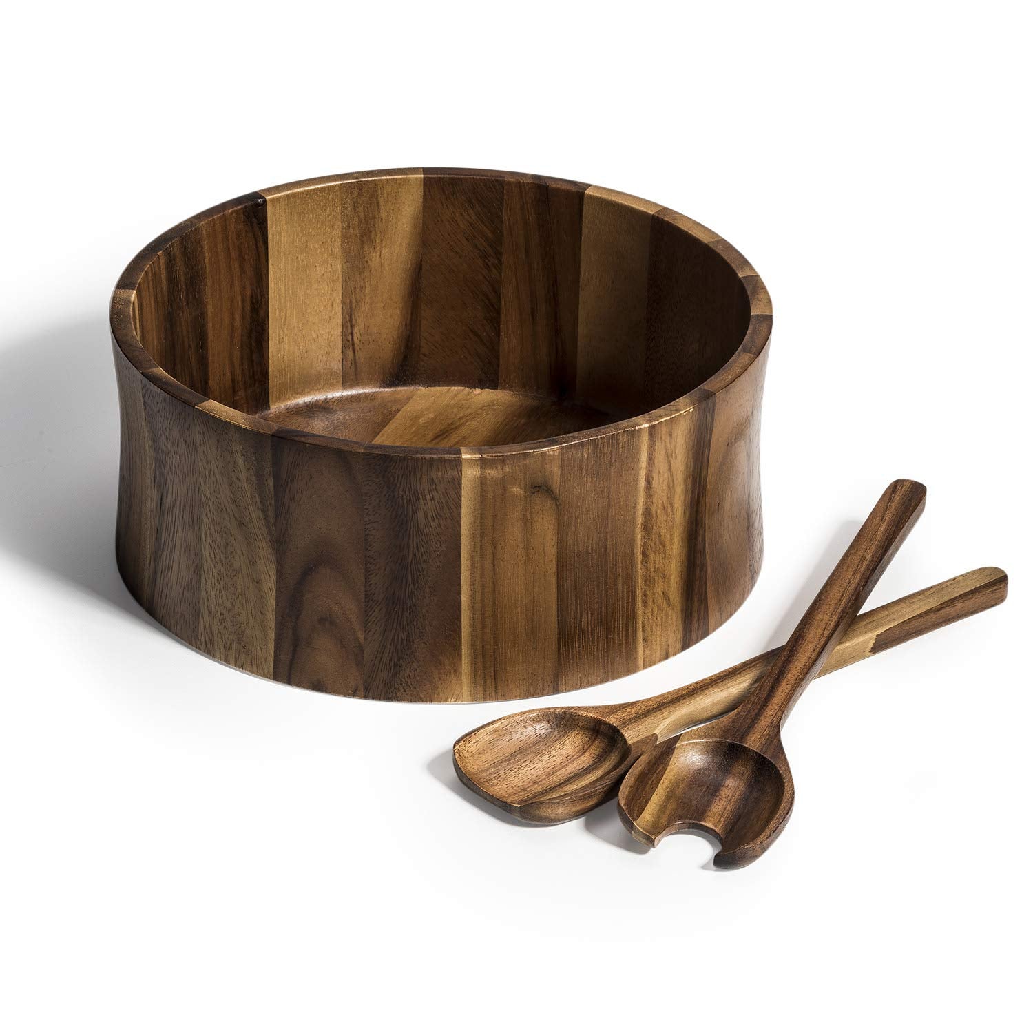Kalmar Home 12-Inch Acacia Wood Curved Extra Large Salad Bowl With Servers