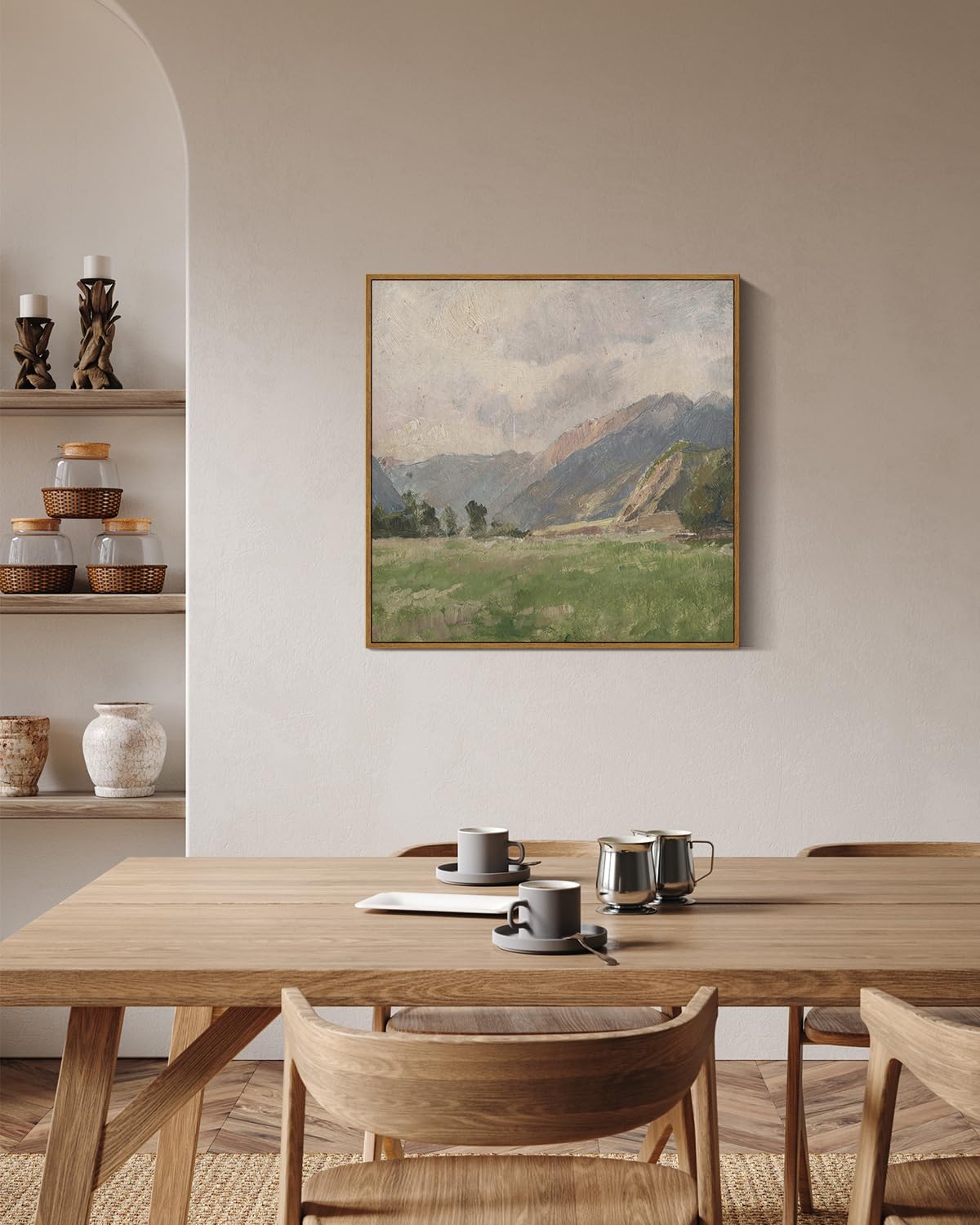Insimsea Square Framed Canvas Wall Art, Large Decor Retro Prairie Mountain Landscape Paintings, Nature Wall Pictures For Bedroom