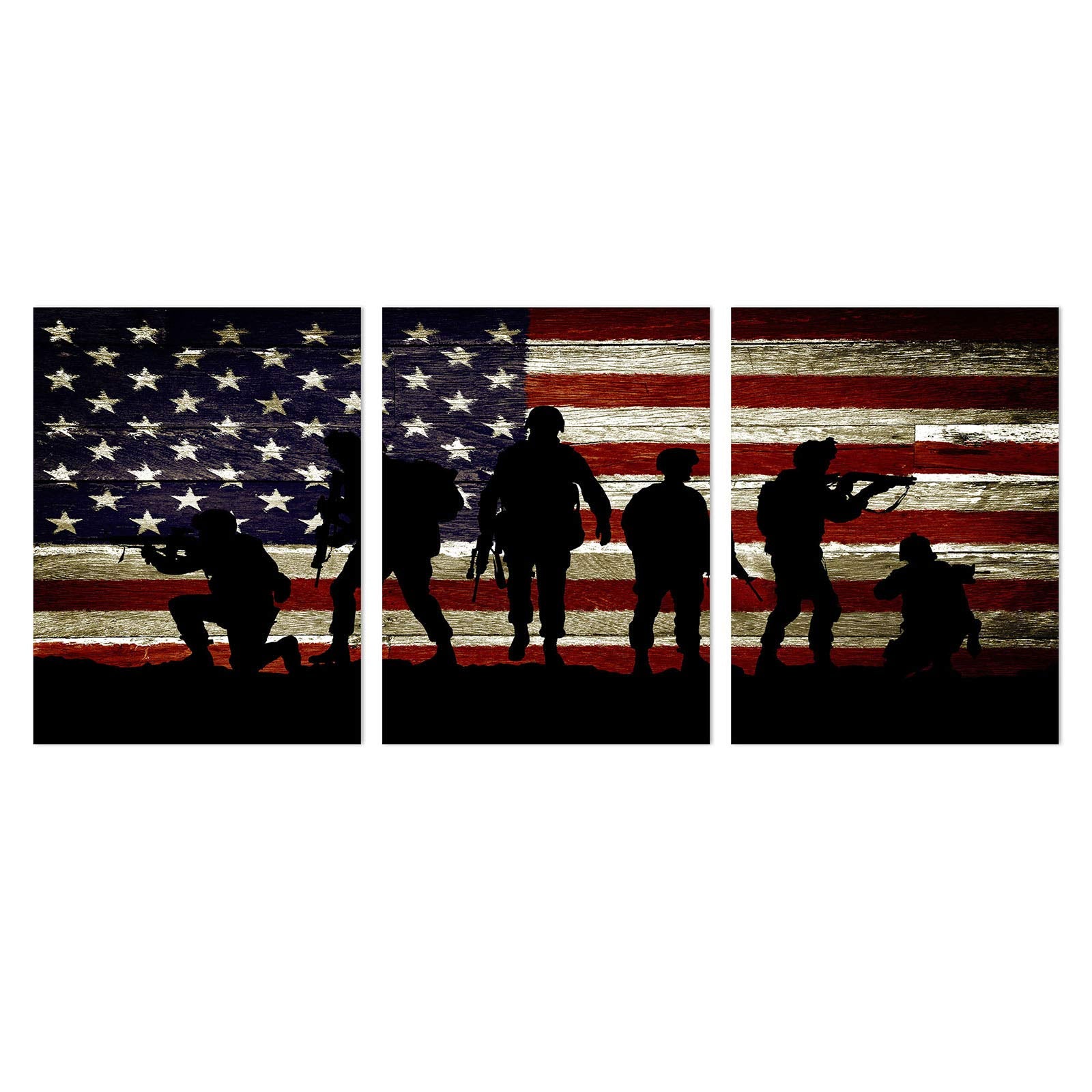 Kalawa American Flag Wall Art American Solider Picture Country Flag Painting For Home Patriotic Concept Art Usa Flag Independenc