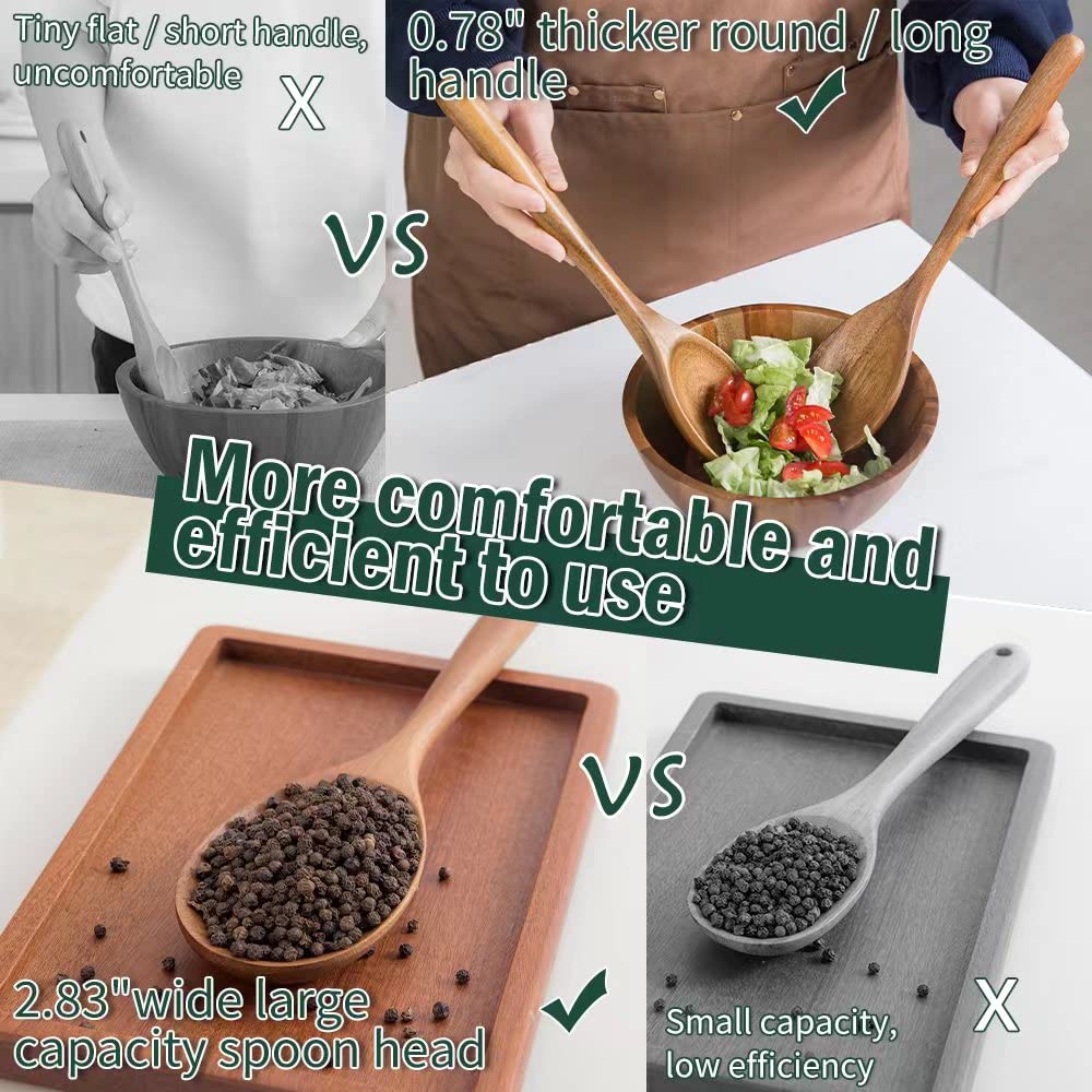Wooden Spoons For Cooking, Wood Spoon Set Of 2, Kitchen Serving Ladle Scoop Utensil, Heat Resistant Nonstick Cookware Server Spo