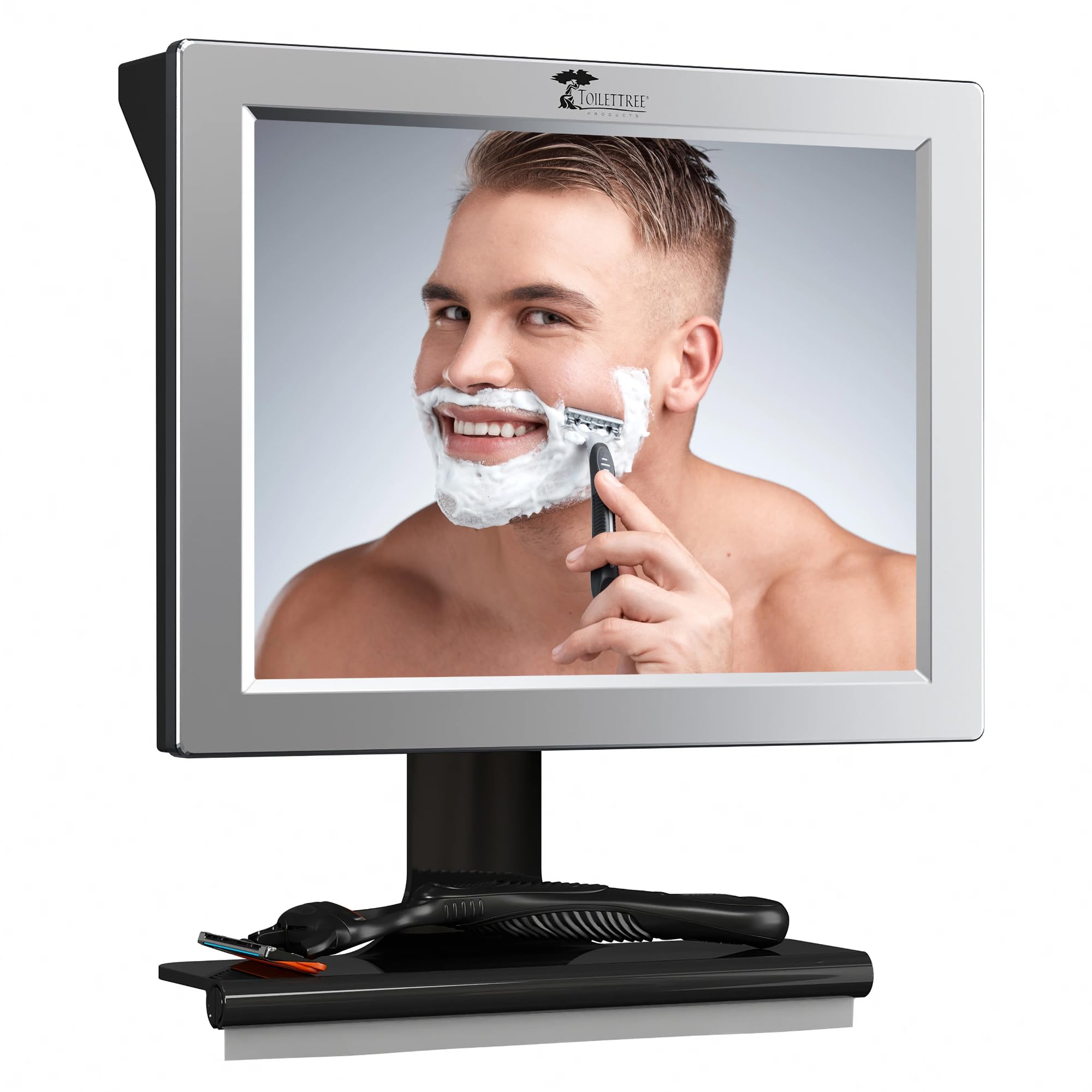 ToiletTree Products Fogless Shower Mirror with Squeegee - Anti-Fog Mirror - Adjustable Shaving Mirror with a Squeegee - Rust-Pro