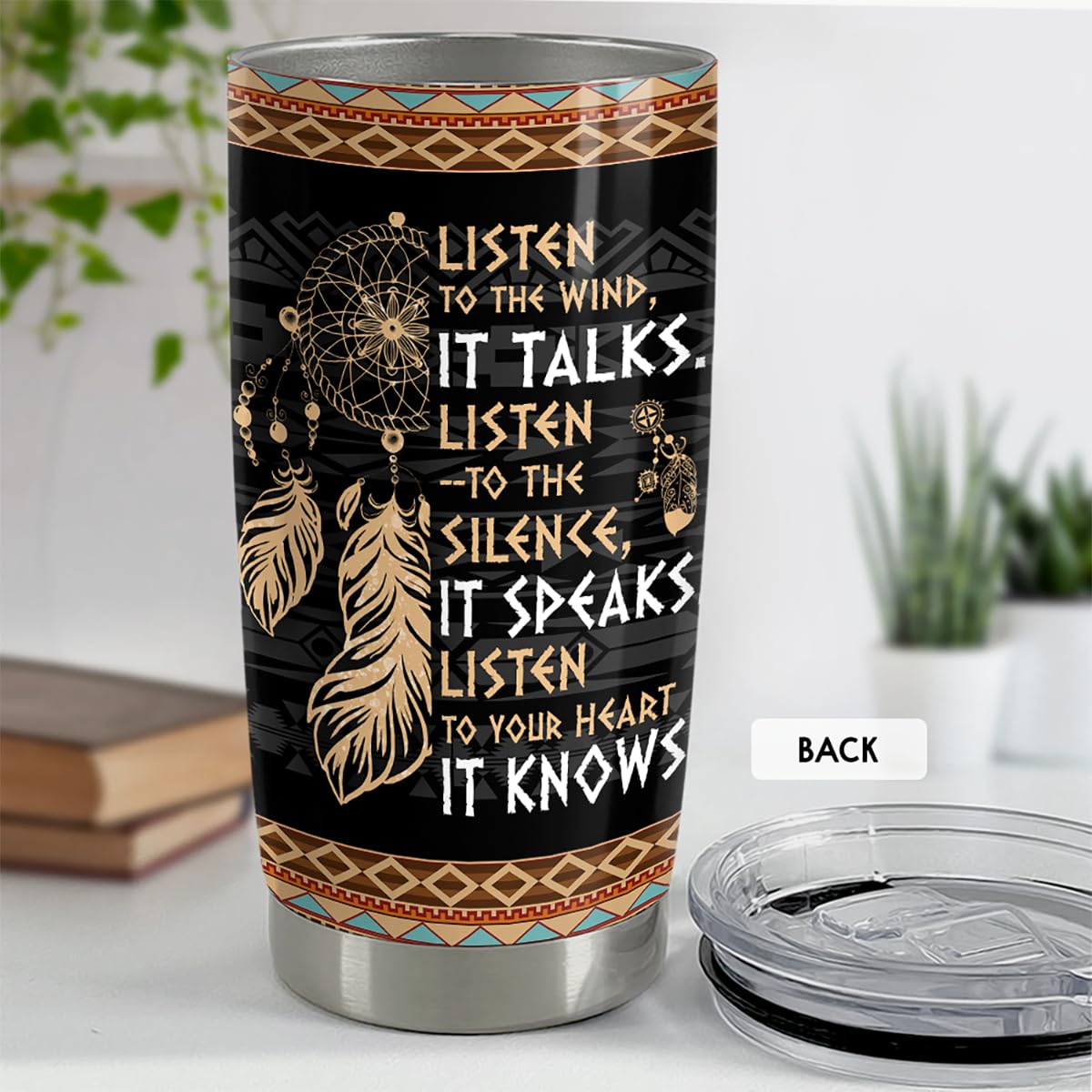 Sandjest Personalized Wolf Tumbler Native American 20Oz 30Oz Tumblers With Lid Gift For Men Women Wolf Lovers Birthday Travel