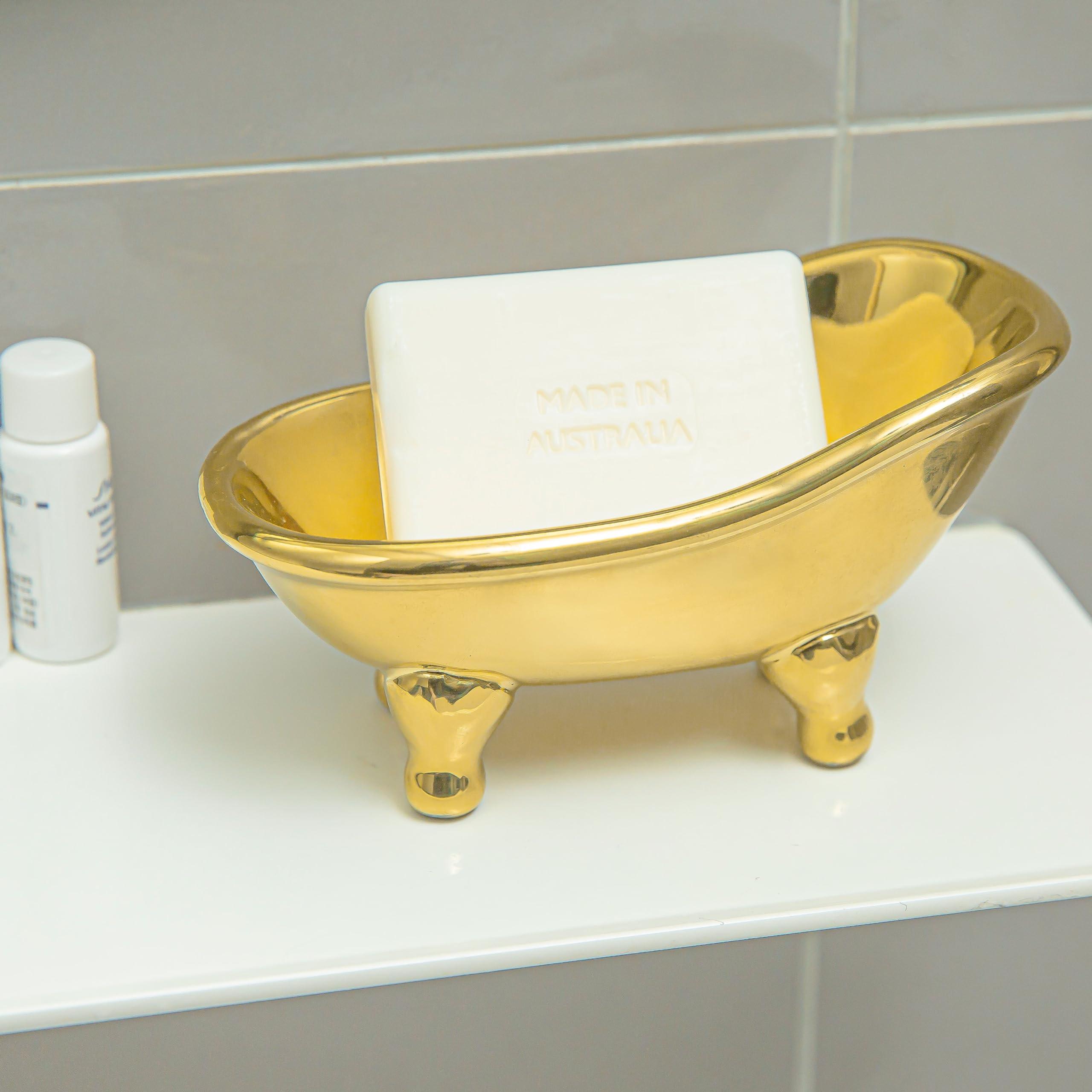5.6'' Ceramic Mini Bathtub Soap Dish Decortative Clawfoot Bathroom Soap Dish (Golden)