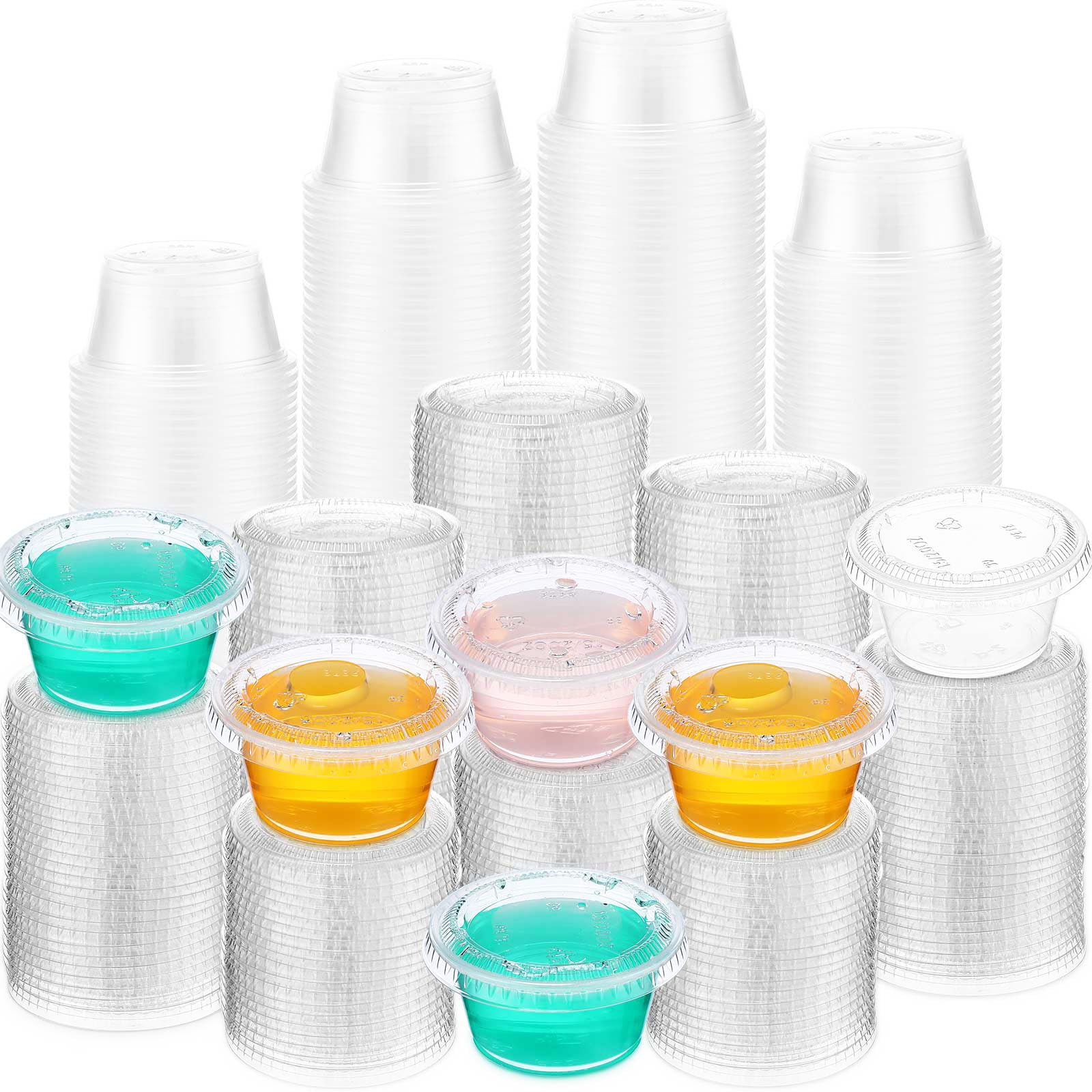 Macarrie 1000 Pieces 2 oz Containers with Lids 2 oz Portion Condiment Cups Souffle Cups Sauce Cup Salad Container Plastic Food C