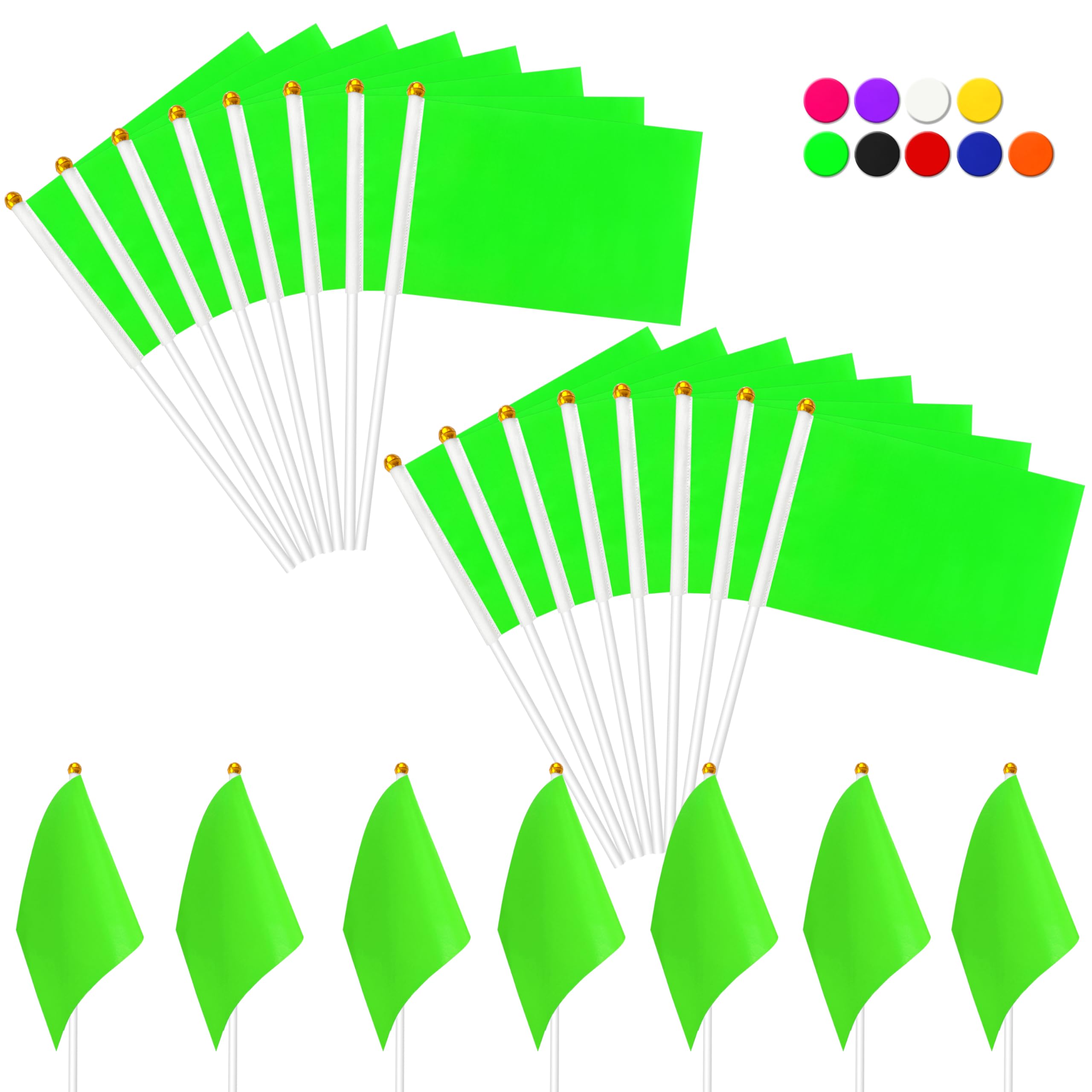 Kerda 25 Pack Solid Green Flags Small Mini Green Diy Graffiti Flags On Stick,Party Decorations For Grand Opening,Kids Birthday,C