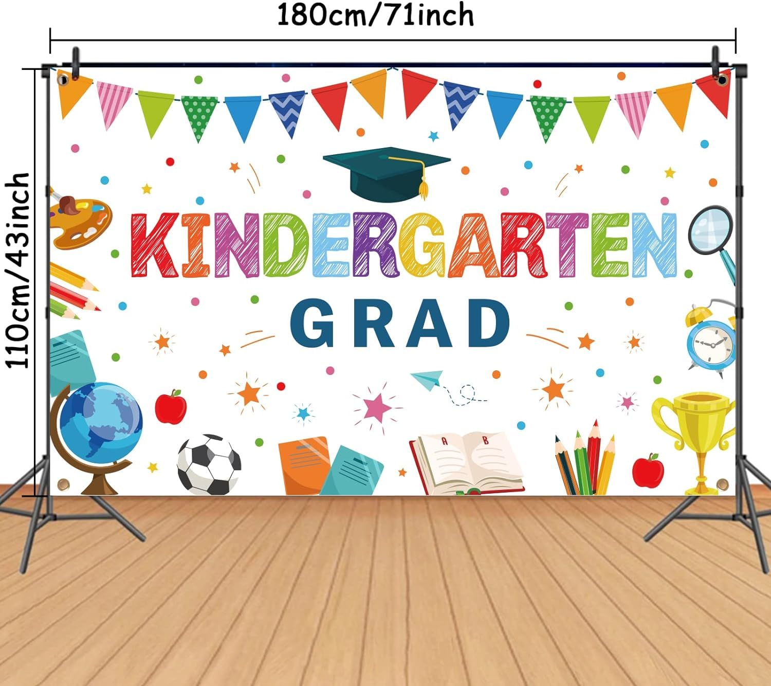 Kindergarten Graduation Party Decorations Backdrop Preschool Graduate Banner for Kids Pre-K Congrats Grad Background Class of 2023 Ceremony Supplies Grad School Prom Party Favors (White)