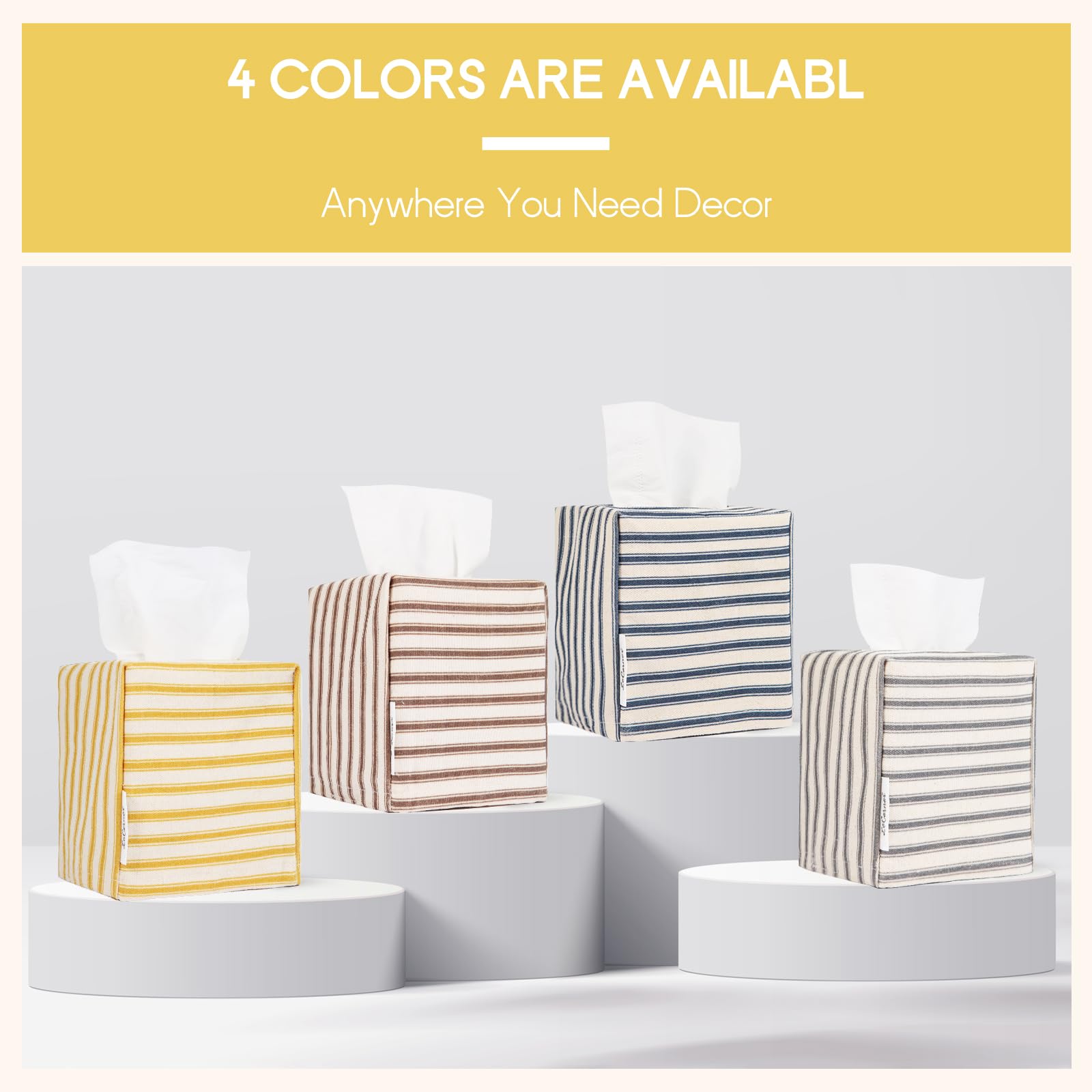 Tissue Box Cover, Fabric Tissue Box Holder Square, Stylish Reusable Toilet Paper Storage, Modern Bathroom Counter Organizer Deco