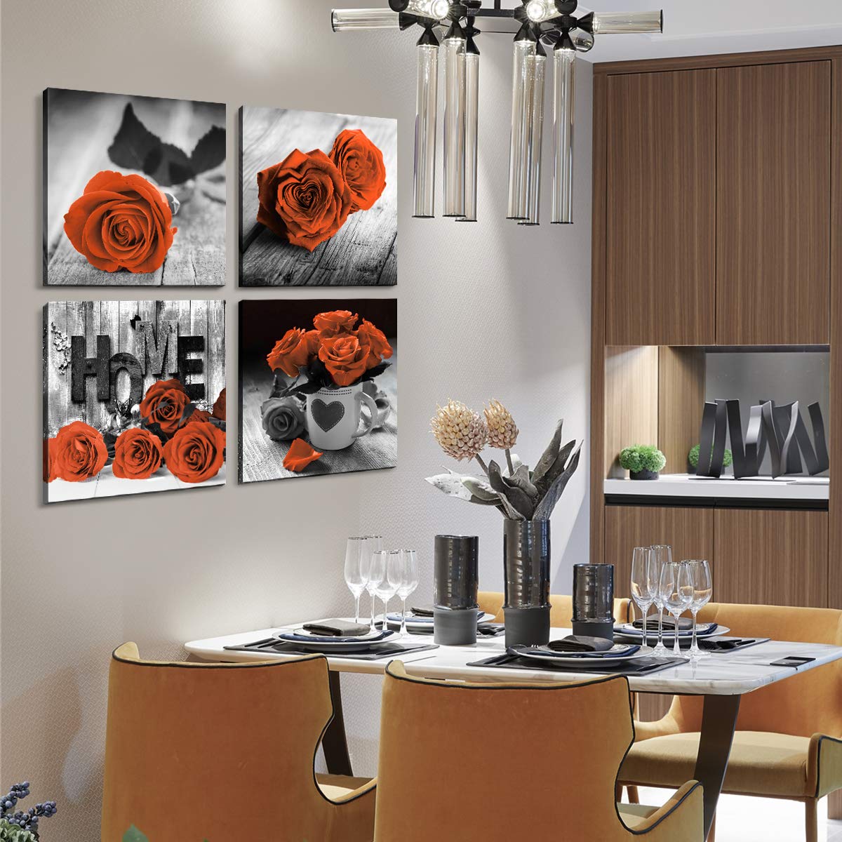 Orange Wall Decor For Living Room Grey Burnt Orange Rose Canvas Wall Art Bedroom Couples Bathroom Pictures Modern Home Decor Bla