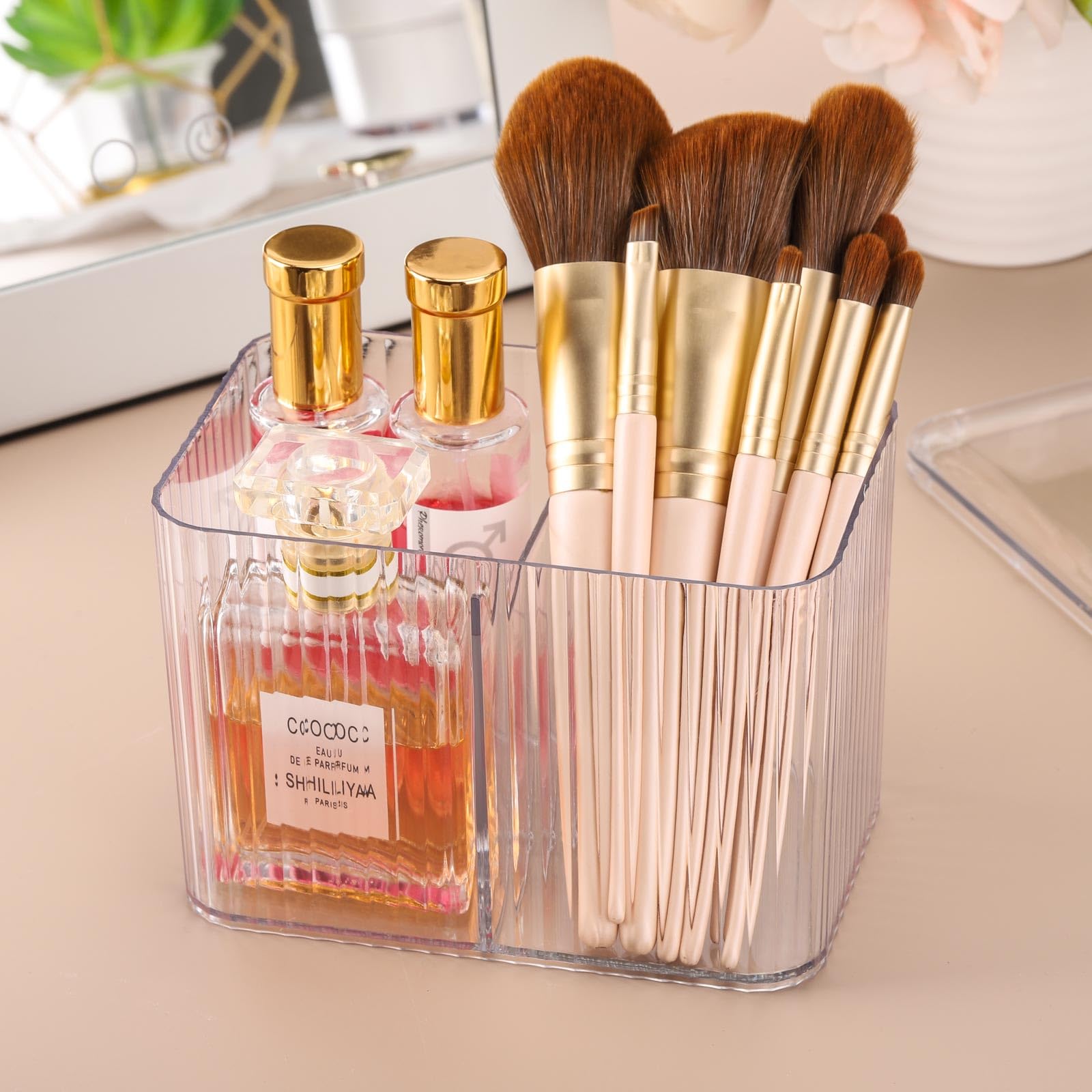 Tbestmax Qtip Holder Dispenser 3-Section Clear Bathroom Organizer Jar 3 Grids Cotton Swab/Pad/Ball Holder Container Cosmetics St