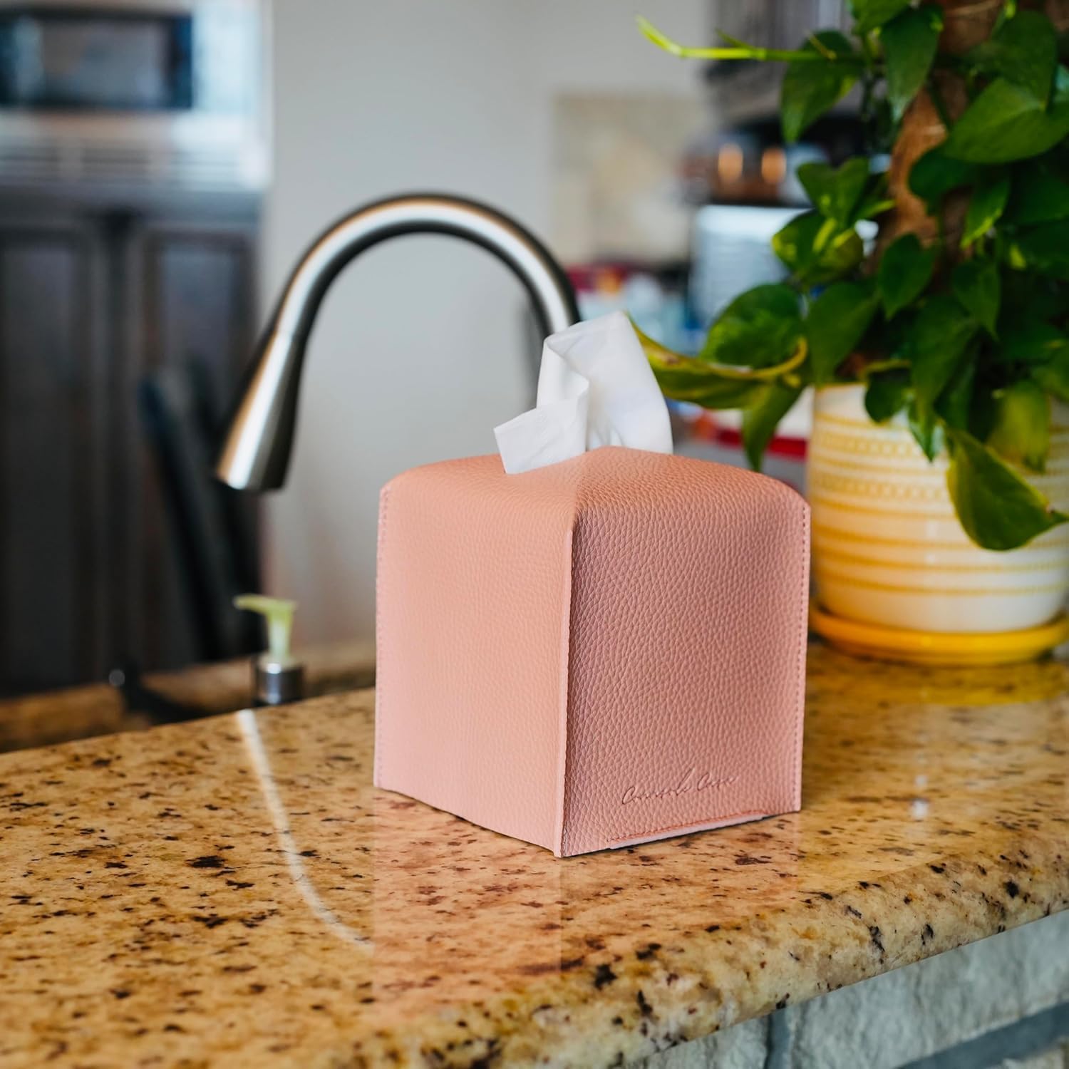 Connsole Casa Premium Pu Leather Tissue Box Holder - Elegant Hotel-Style Pink Tissue Box Cover For Enhanced D  Cor Of Home, Offi