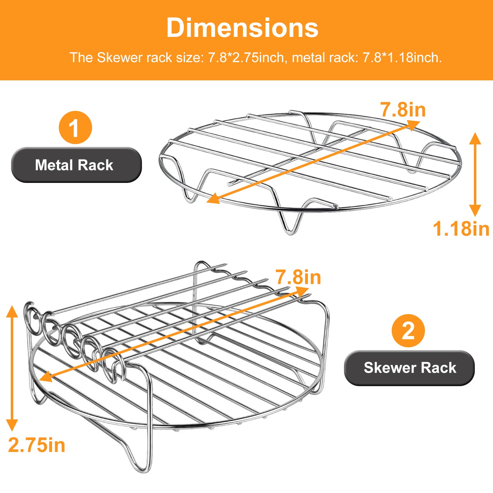 GWY Air Fryer Rack Set of 2, Multi-Purpose Metal Double Layer Wire Rack, 7.8" x 7.8", Dishwasher Safe, Silver for Ninja, Power XL,