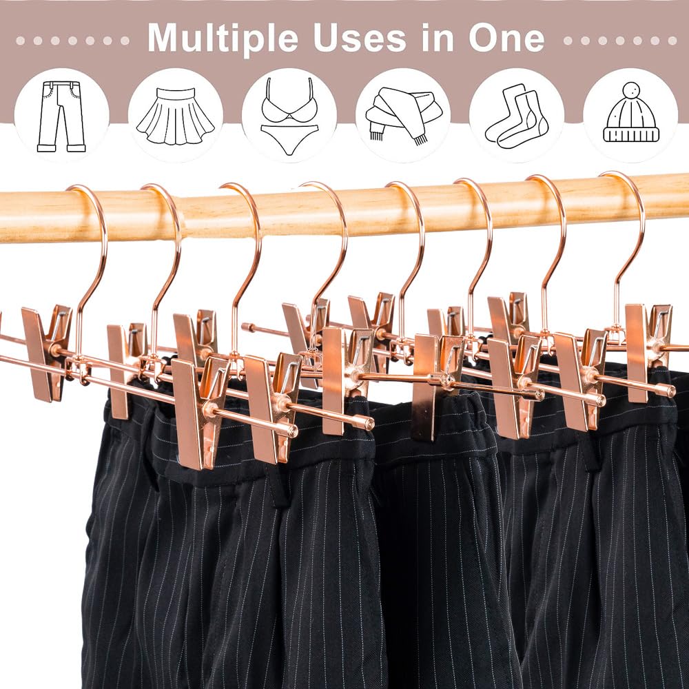 Koobay 13.8'' Rose Gold Metal Wire Clips Pants Bottom Trousers Clothes Hangers, 30 Pack Heavy Duty Hangers With Adjustable Non-S