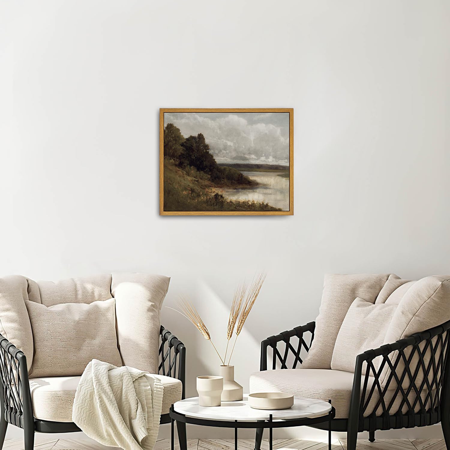 Roslynity Framed Canvas Wall Art Vintage Print Oil Painting Rustic Lake Landscape Palmer River Nature Country Coastal Retro Aest