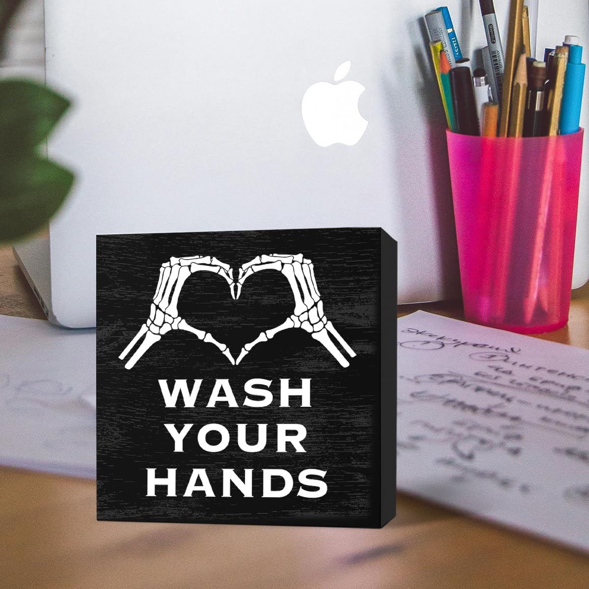 Gothic Bathroom Decor Wash Your Hand Black Wood Box Sign for Home Toilet Shelf Restroom Washroom Decor 5 X 5 Inches