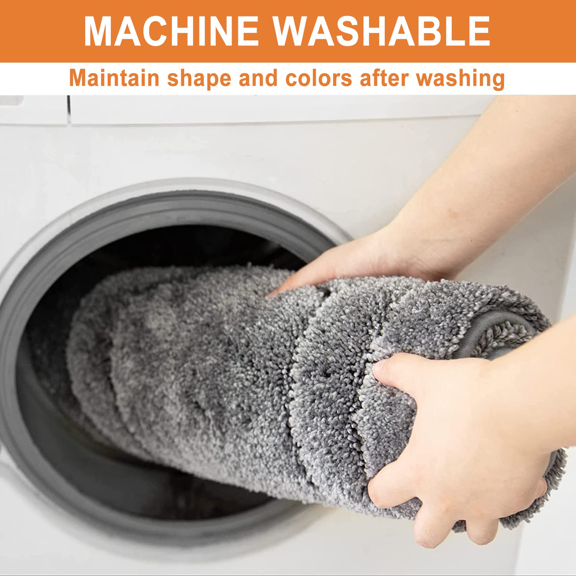 BEQHAUSE-Bathroom-Rugs-Soft& Absorbent-Non-Slip-Bath Mats for Bathroom Polyester Bath Mat Machine Washable Bathroom Carpet Grey Thick Shower Mat for Bathroom  Bathtub and Sink 16''x24''