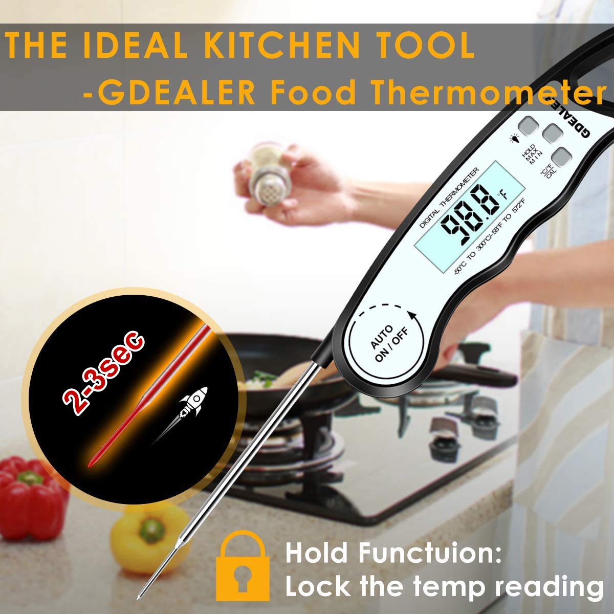 Gdealer Meat Thermometer Digital Instant Read Thermometer Ultra-Fast Cooking Food Thermometer With 4.6    Folding Probe Calibrat
