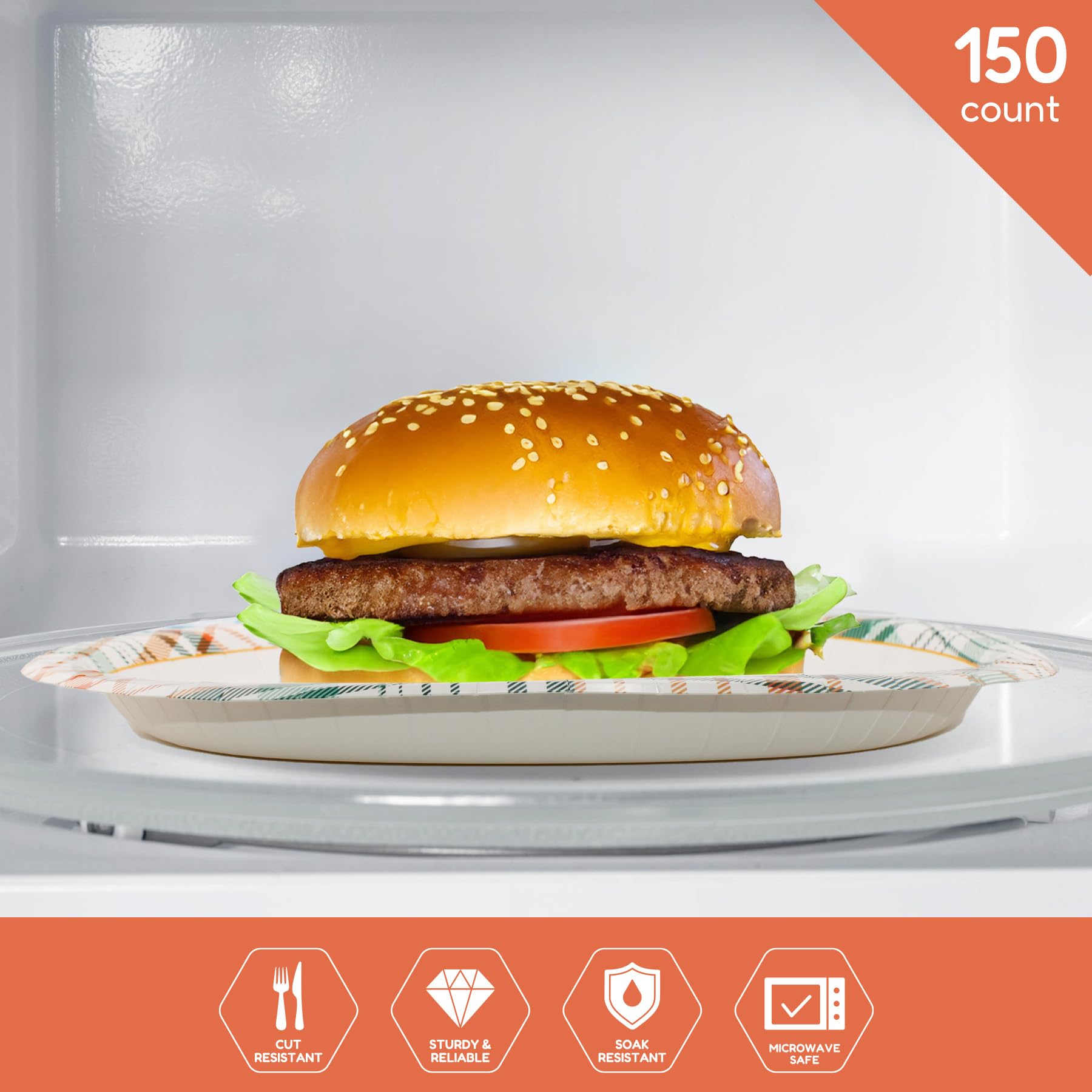 yesbox 150 Pack Oval Paper Plates 12.5 x 10.5 inch - Soak & Grease Proof Disposable Dinner Plates - Heavy Duty Large Paper Platt