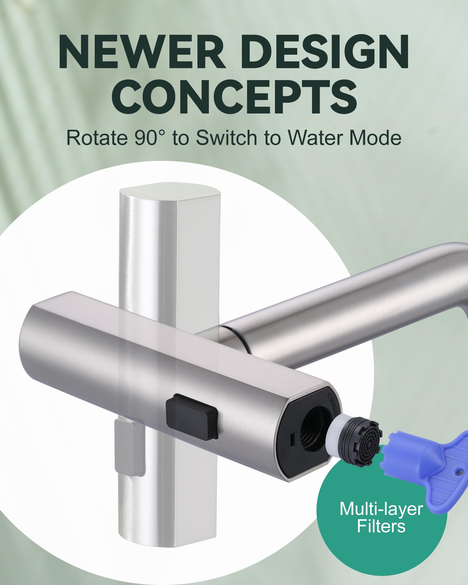 Waterfall Kitchen Sink Faucet With Sprayer: 3 Modes(Waterfall/Stream/Sweep) Pull Down Sprayer - Iviga Brushed Nickel Splash Proo