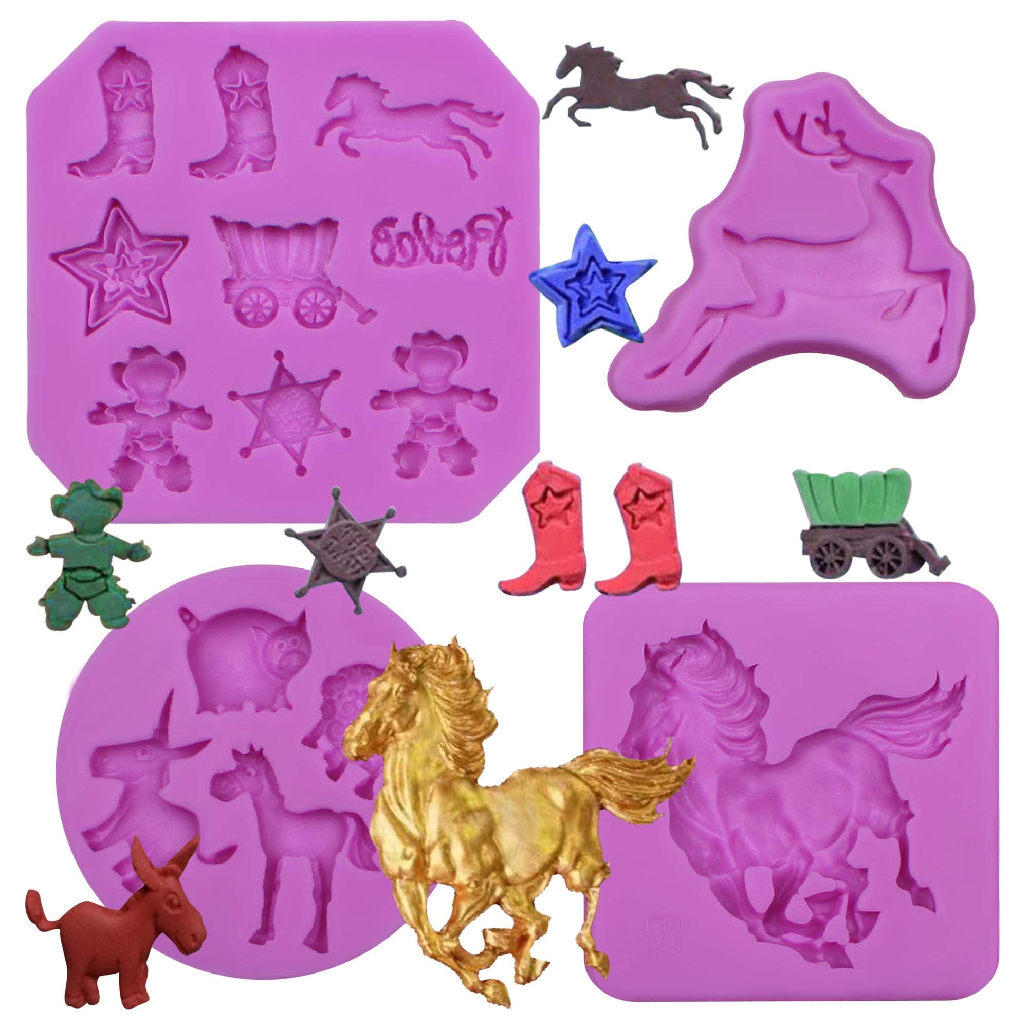Horse Molds For Chocolate Silicone, 4 Packs Cowboy Fondant Molds For Baking Westworld Theme Cowboy Cake Decoration, Cupcaketoppe