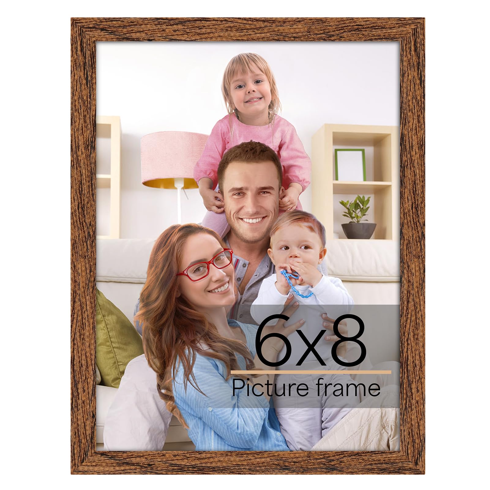 Giftgarden 6x8 Picture Frame Walnut Brown, 6 by 8 Thin Photo Frame for Wall Tabletop Display, Single