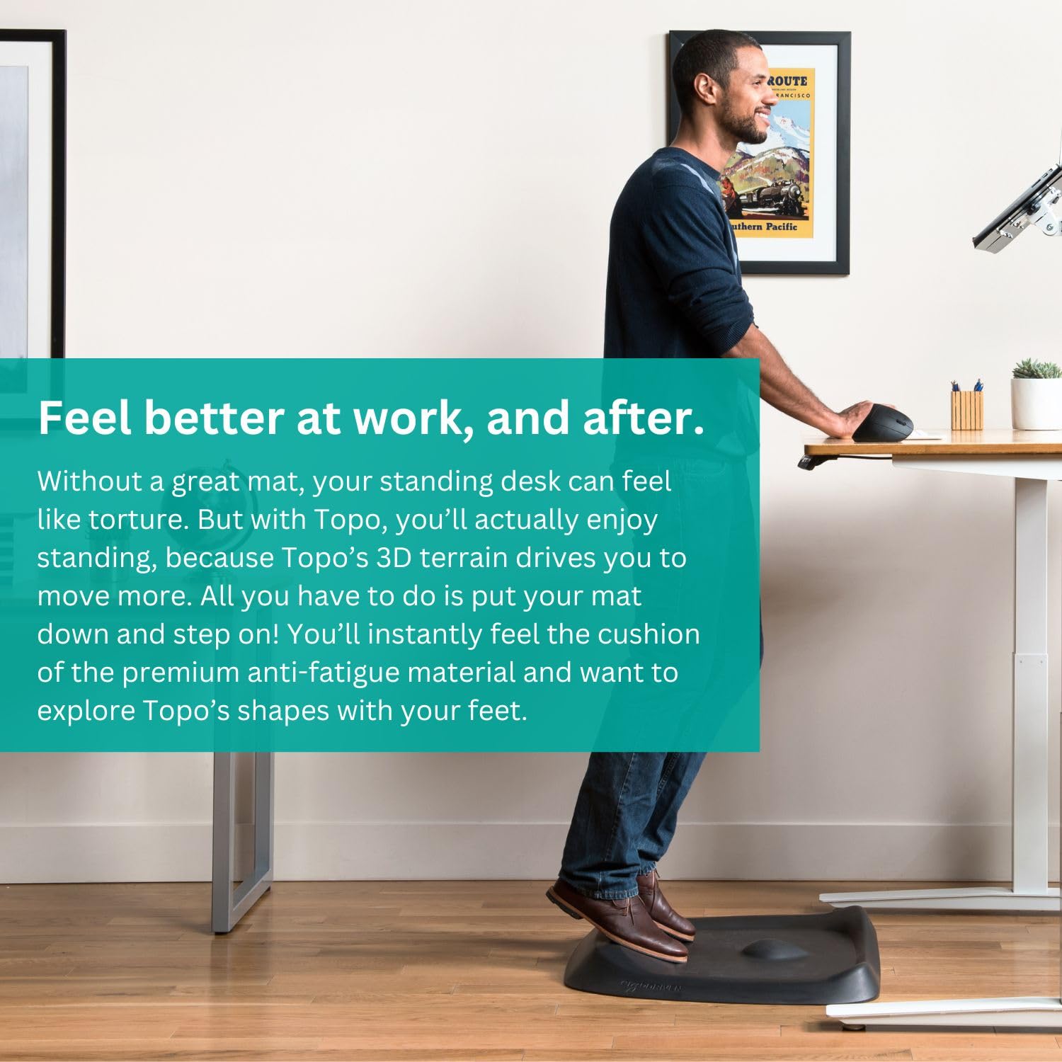 Topo Comfort Mat By Ergodriven | The Original Not-Flat Anti-Fatigue Standing Desk Mat With Calculated Terrain | Accessories | Ob
