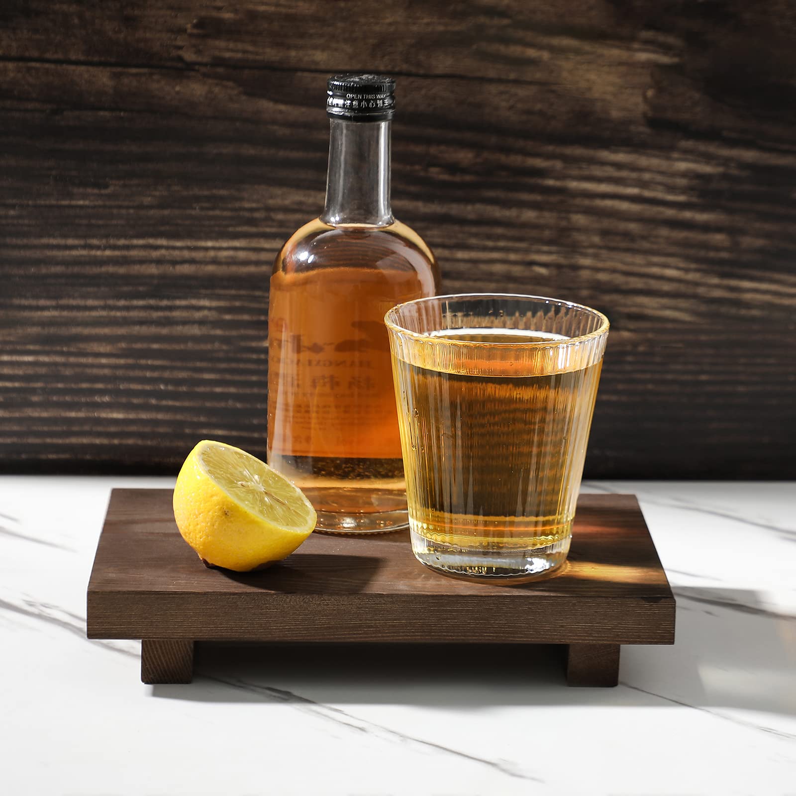 Bathroom Counter Organizer Wood Pedestal Stand Farmhouse Decorative Tray Soap Holder For Kitchen Decor, 9'' X 6'' - Walnut