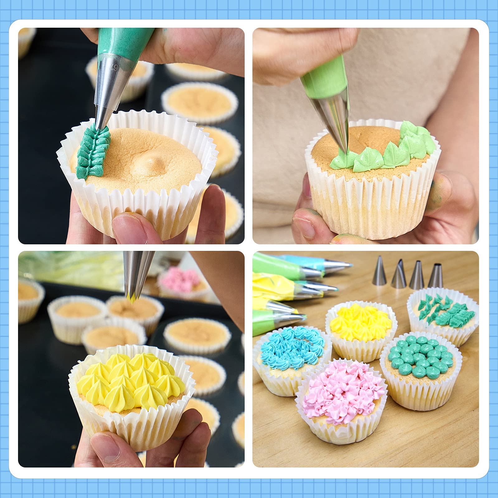 Kasmoire 8Pcs Piping Tips Cake Decorating Kit With 10Pcs Disposable Piping Bags For Starter