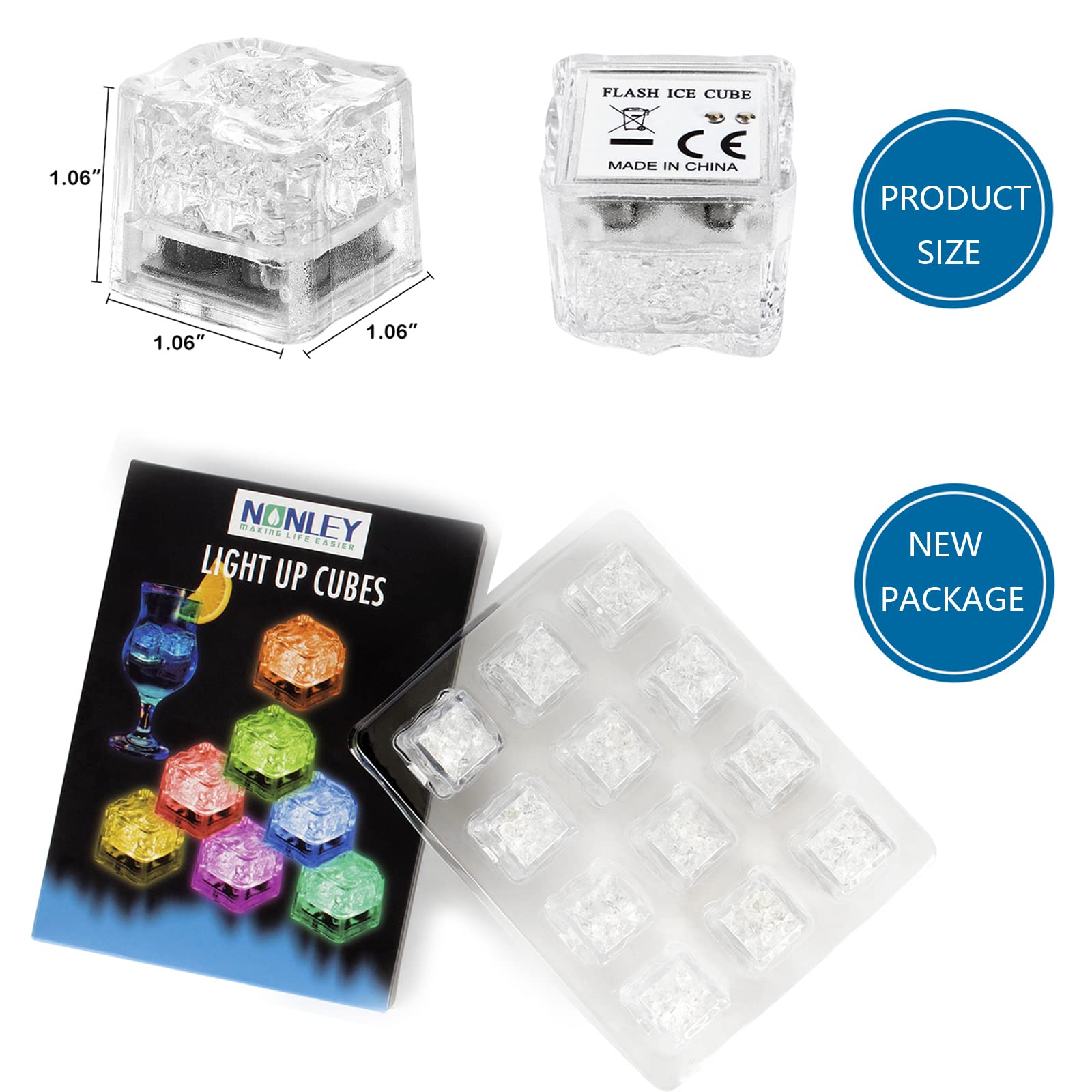 Nonley Light Up Ice Cubes,120 Pack Color Changing Led Ice Cubes For Drinks Glow In The Dark Ice Cubes, Reusable Glowing Flashing