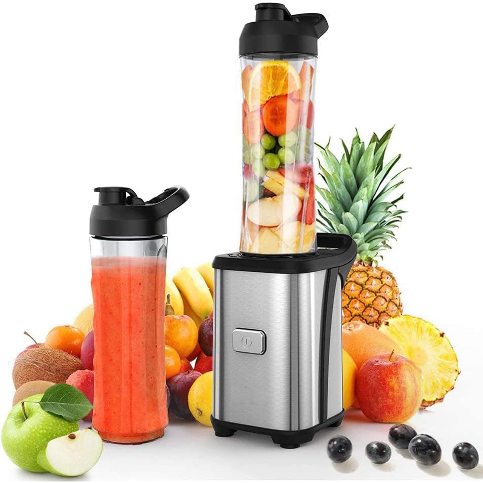 Enfmay 300W Mini Smoothie Maker  Smoothie Blender with 2 x 600ML BPA Free Tritan Plastic Bottles  Portable Stand Mixer  Stainless Steel Blender for Shake  Smoothie and Baby Food  Silver