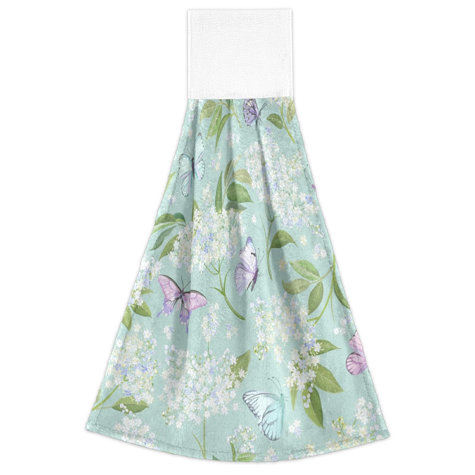 Boccsty Spring Elderflower Butterflies Hanging Kitchen Towels 2 Pieces Floral Background Hand Bath Yowels Dish Towels Tie Towel