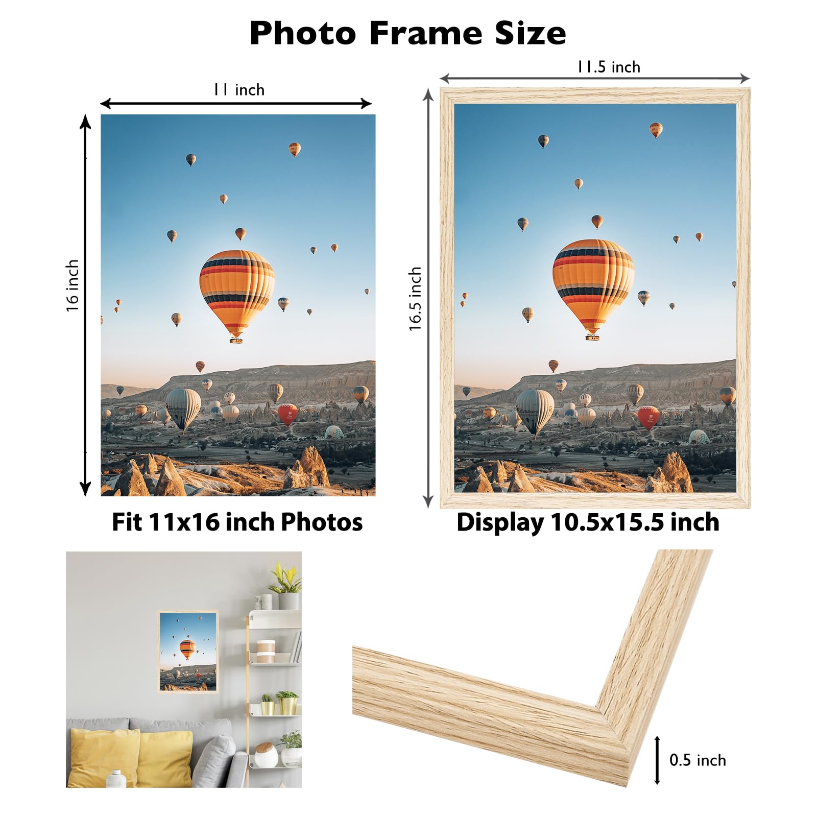 JCJMY 11x16 Picture Frame for Wall Hanging, Wall Mounting Horizontally or Vertically, 11 x 16 Wall Gallery Poster Photo Frame wi