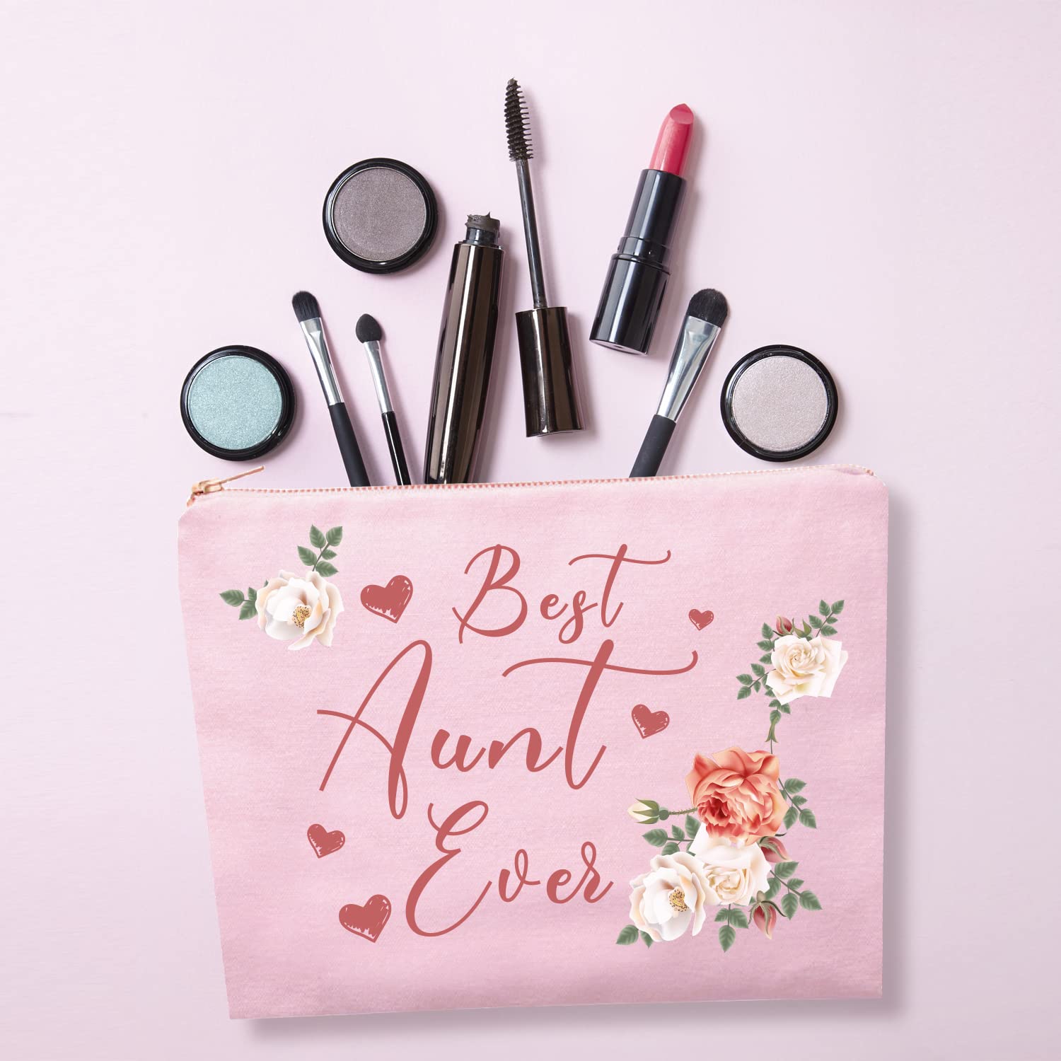 Hnoonz Best Aunt Ever Gifts,Aunt Gifts From Niece,Aunt Cosmetic Bag,Best Aunt Makeup Bag,Aunt Compact Mirror,Birthday Gifts For