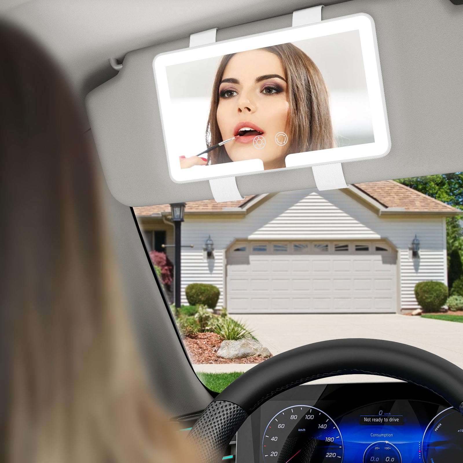Evntyps Car Vanity Mirror With Light,Rechargeable Car Sun Visor Led Makeup Mirror,Dimmable Touch Control Rear View Sun-Shading C