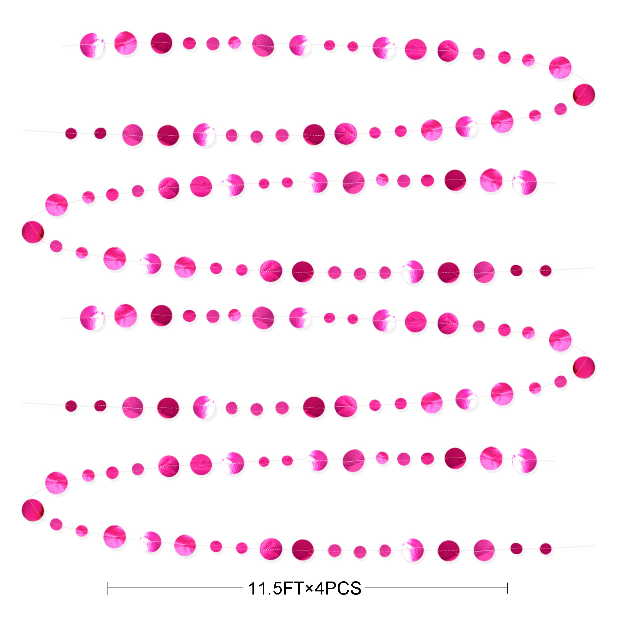 Hot Pink Party Decorations Circle Dots Garland Metallic Rose Pink Hanging Paper Polka Dots Streamer For Bachelorette Birthday En