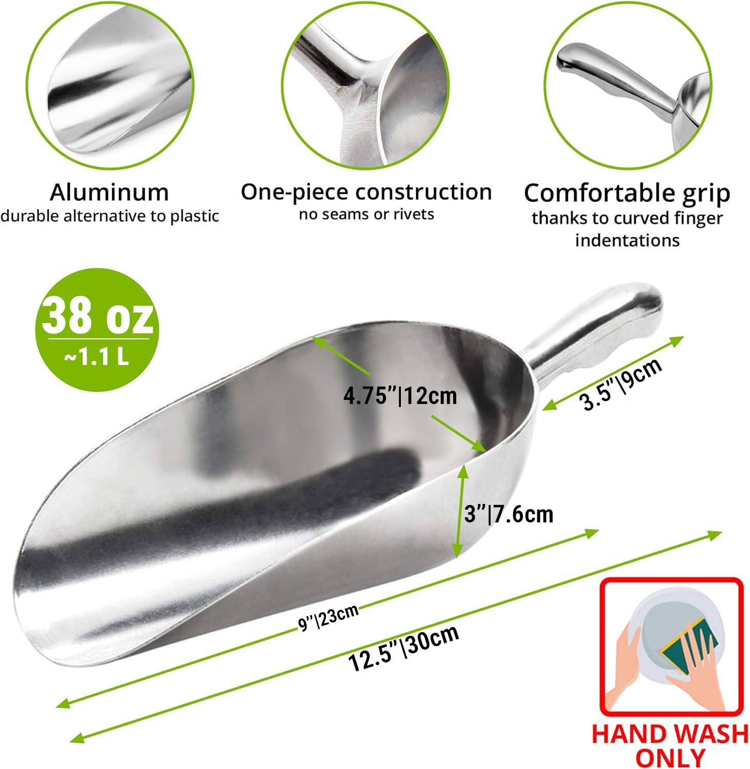 Cusinium 38 Oz Aluminum Ice Scoop With Holder