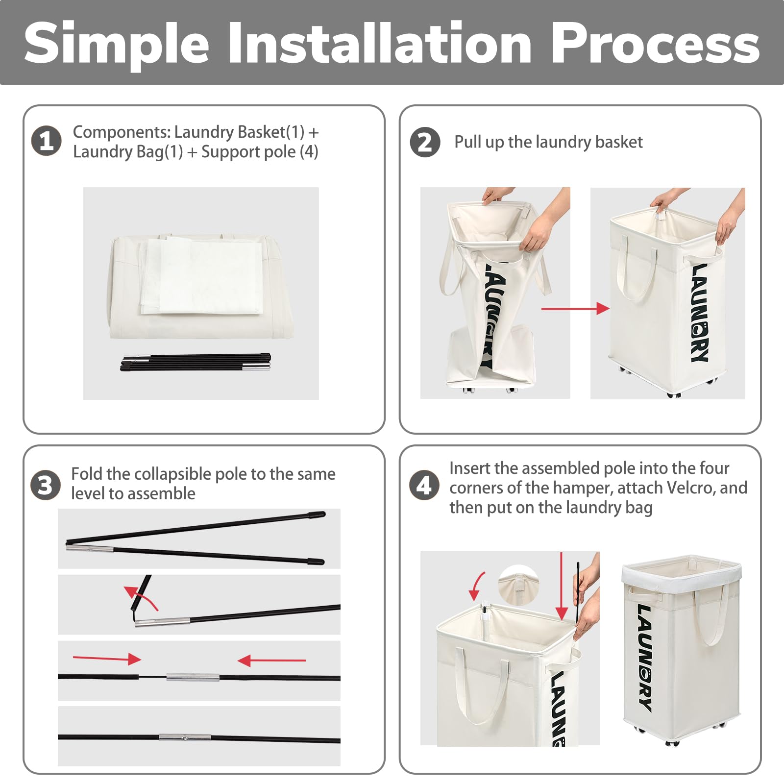 Chicvita 2-Pack Laundry Baskets With Wheels And Handle,75L Collapsible Clothes Basket With Removable Wash Bags For Dorms And Cor