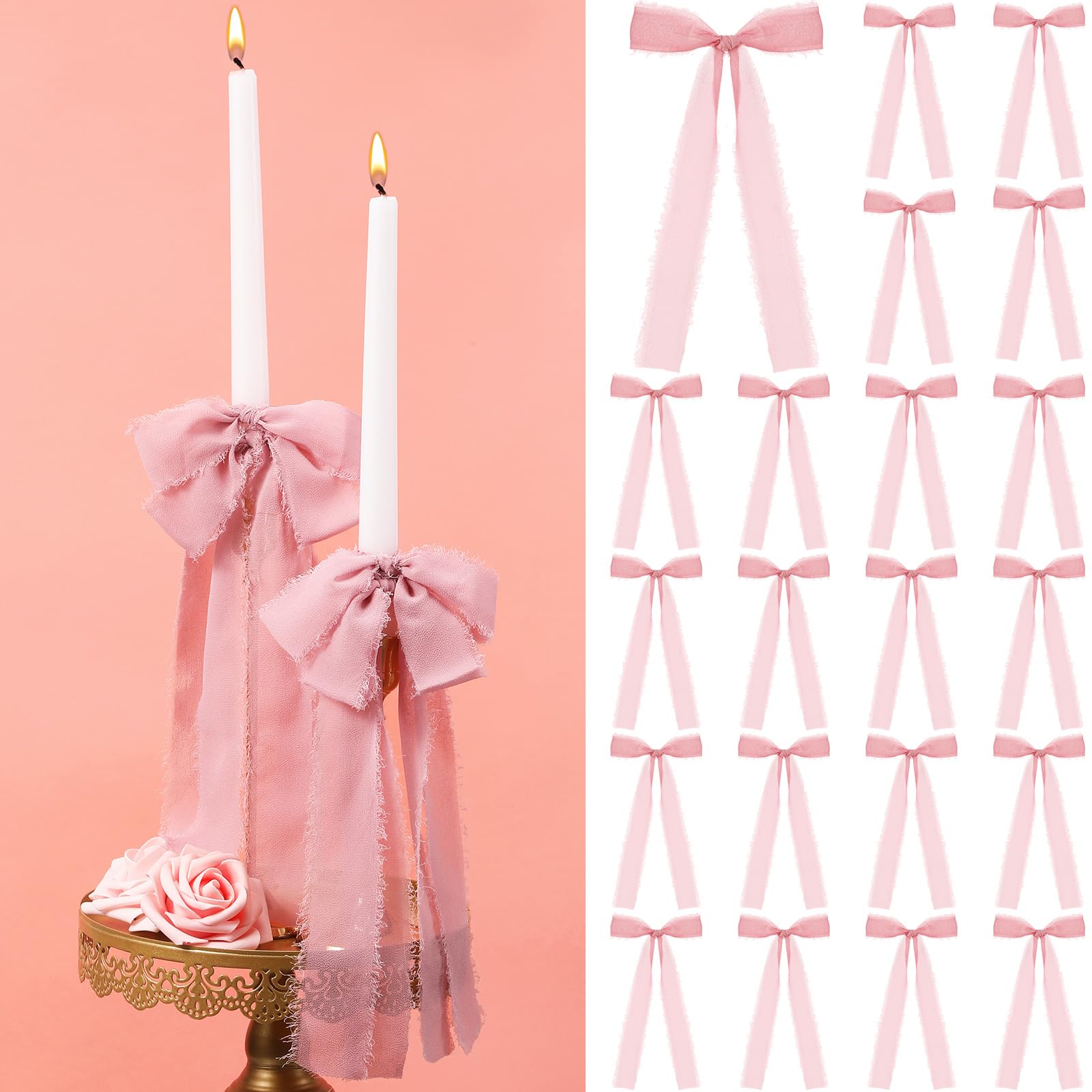 Luinabio 24 Pcs Christmas Tree Bows Candlestick Decoration Large Tie Bows Ribbon Gift Wrapping Coquette Decorations for Christma