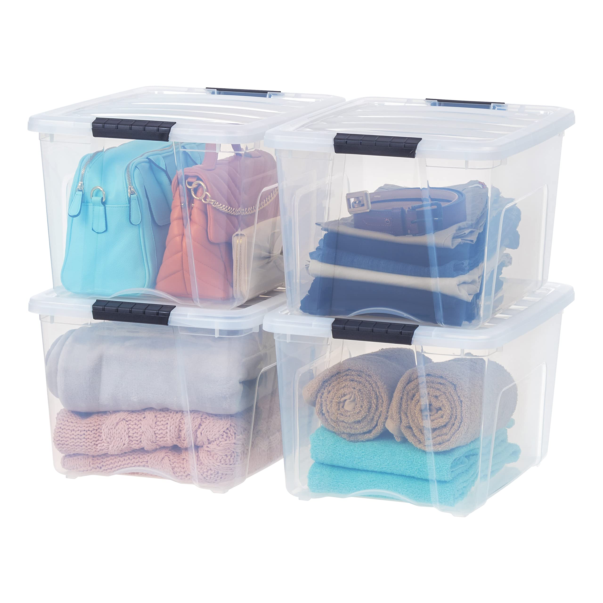 Iris Usa 4 Pack 40Qt Clear View Plastic Storage Bin With Lid And Secure Latching Buckles