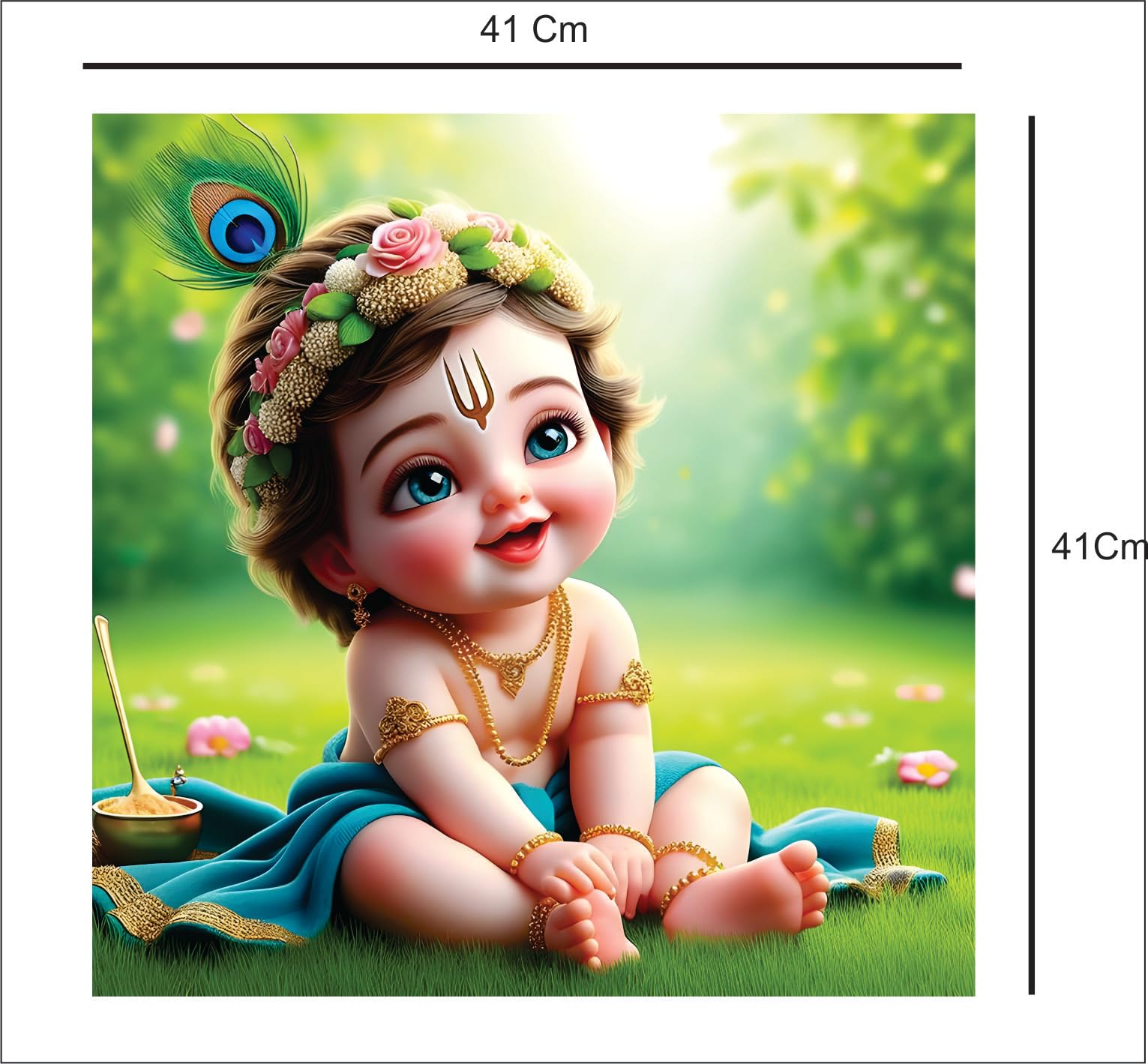 Anabia Decor Baby Krishnaseat On Garden God Wall Poster For Pooja Room,Office,Bedroom,Living Room (Size -45 Cm X 45 Cm)